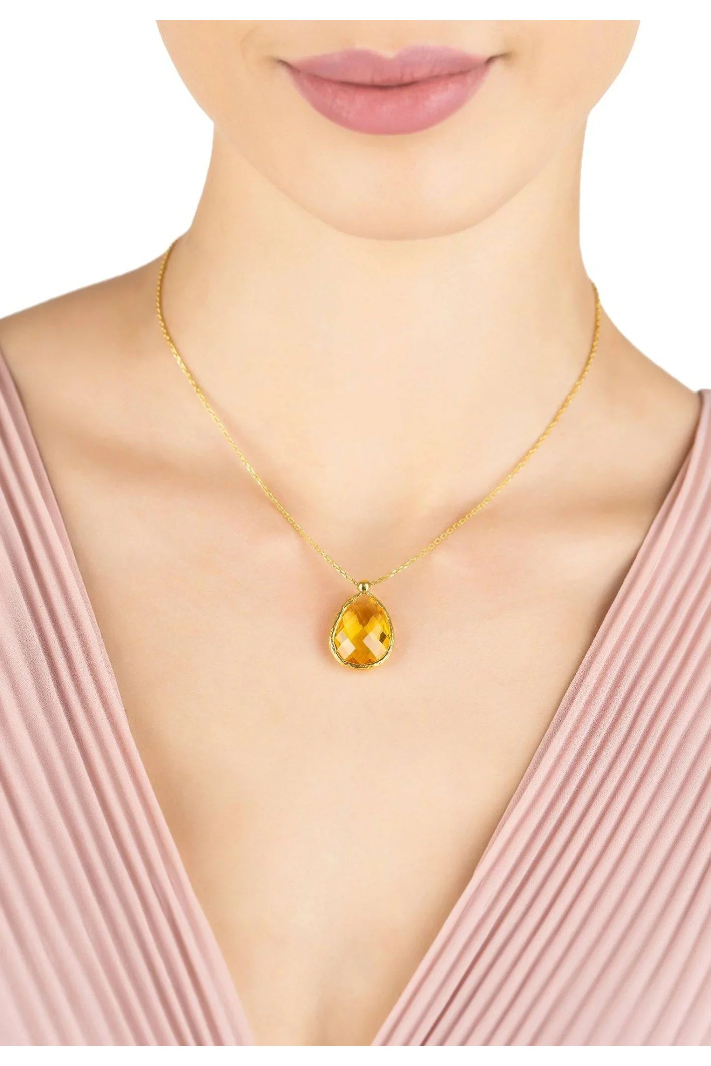 Petite Drop Necklace Gold Citrine Hydro - LATELITA Necklaces