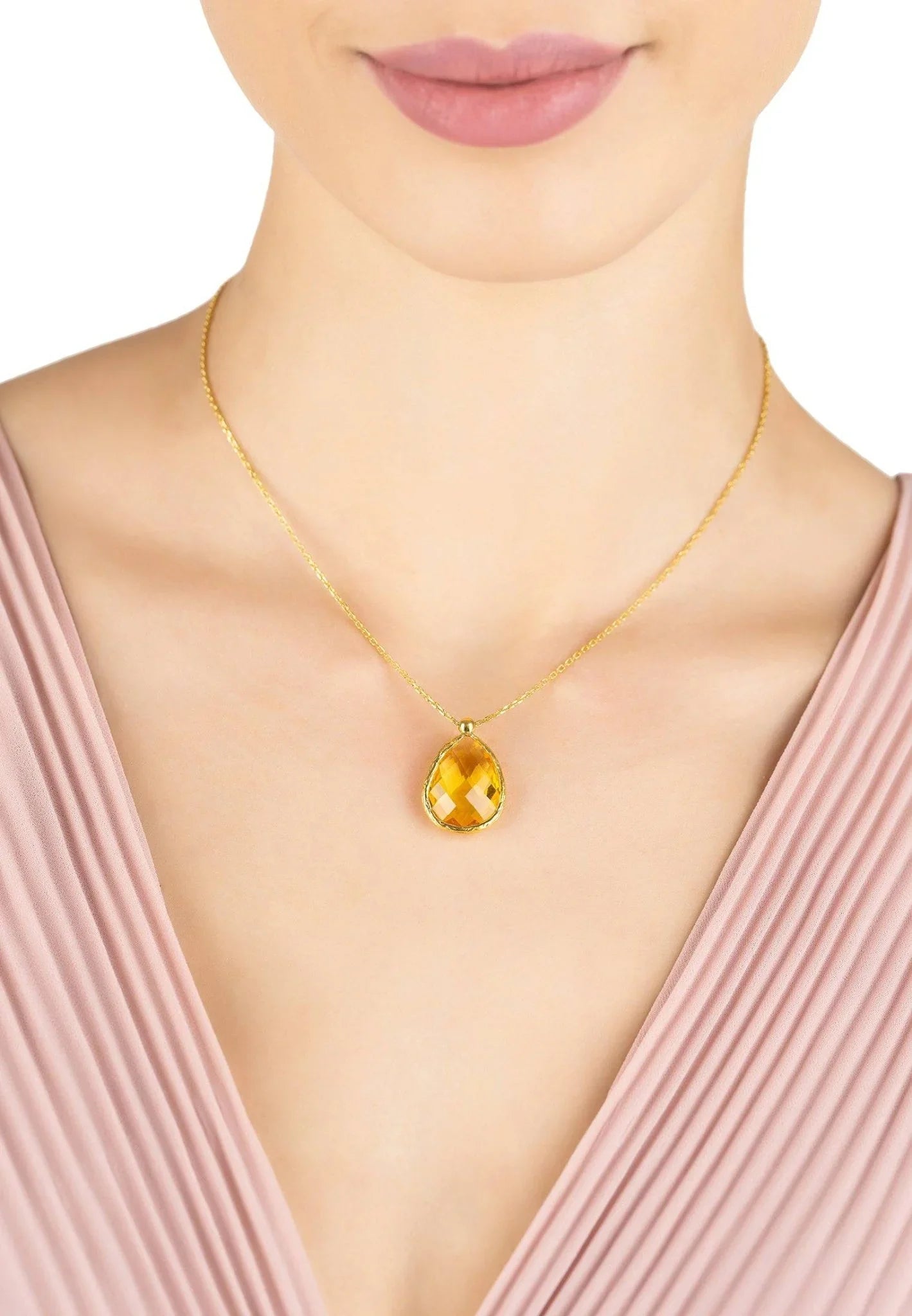 Petite Drop Necklace Gold Citrine Hydro - LATELITA Necklaces