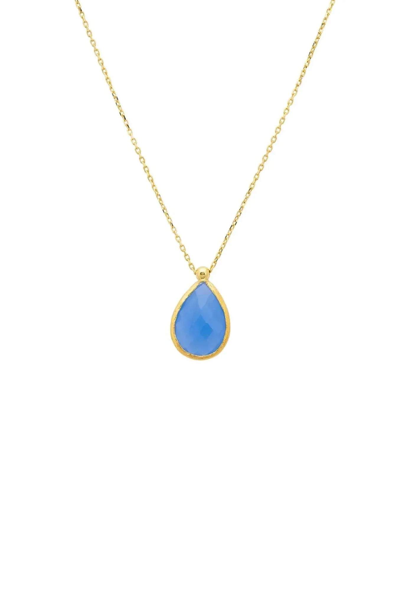 Petite Drop Necklace Gold Dark Blue Chalcedony - LATELITA Necklaces