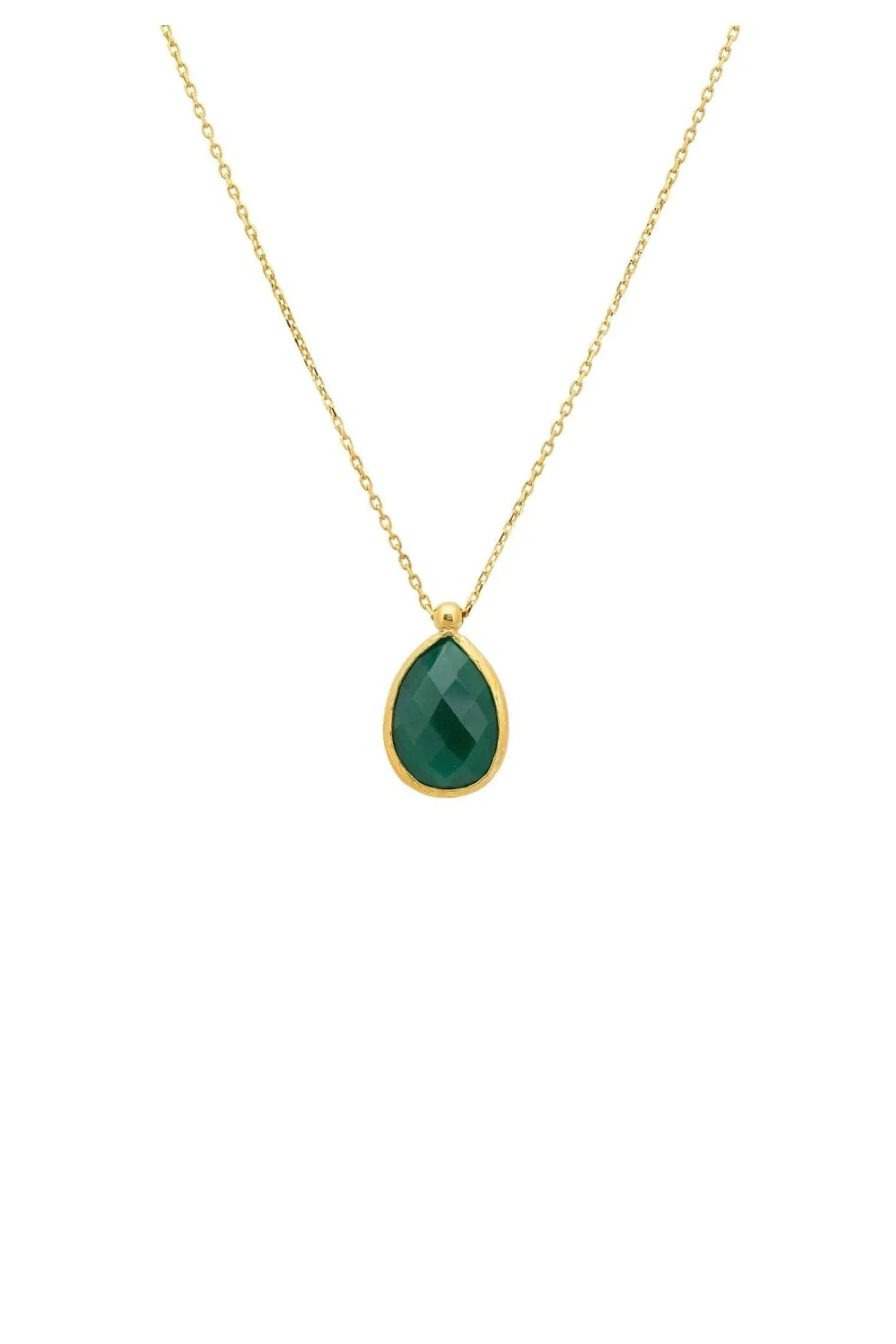 Petite Drop Necklace Gold Green Onyx - LATELITA Necklaces