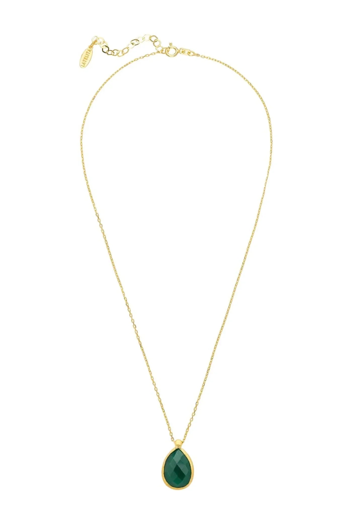 Petite Drop Necklace Gold Green Onyx - LATELITA Necklaces