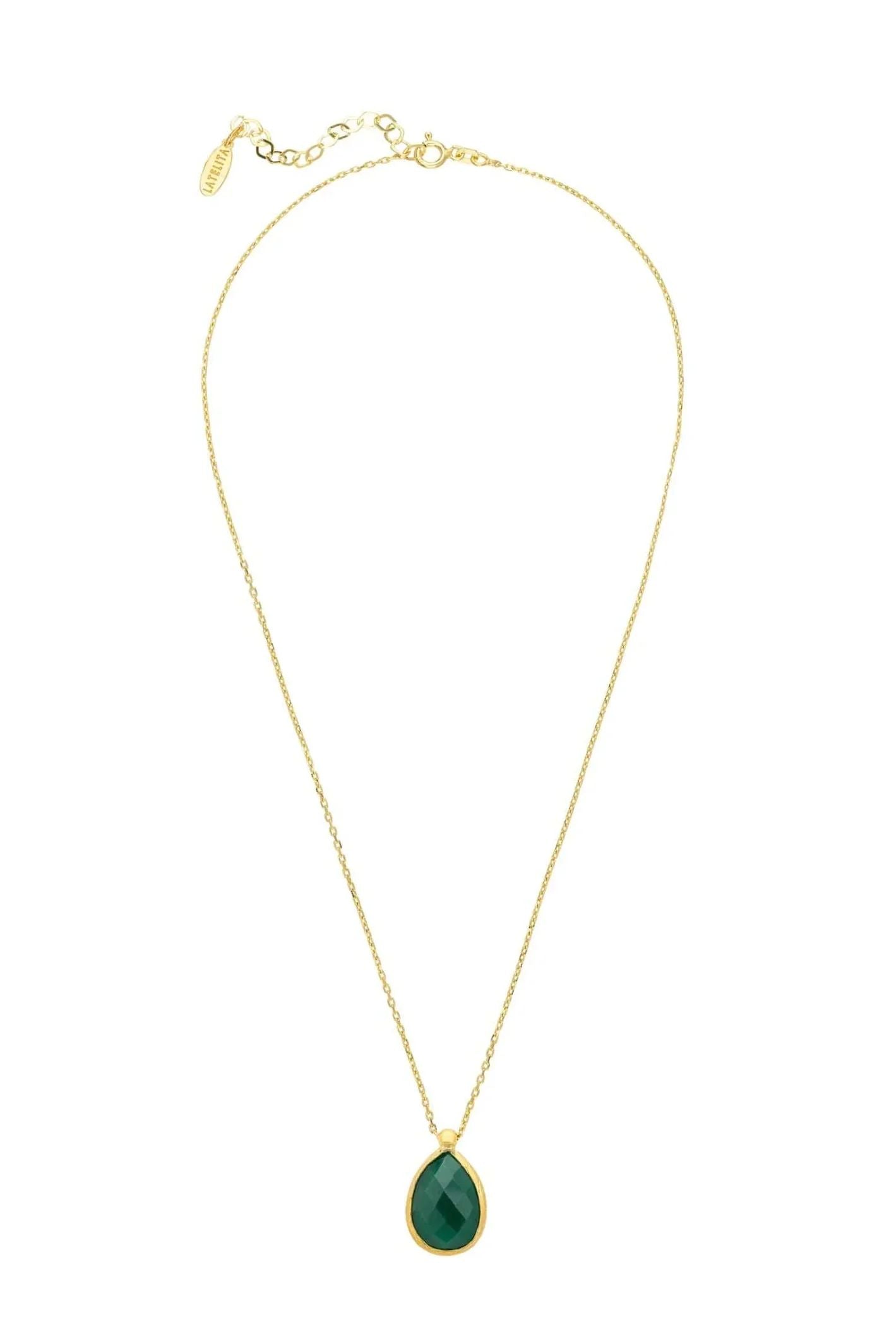 Petite Drop Necklace Gold Green Onyx - LATELITA Necklaces
