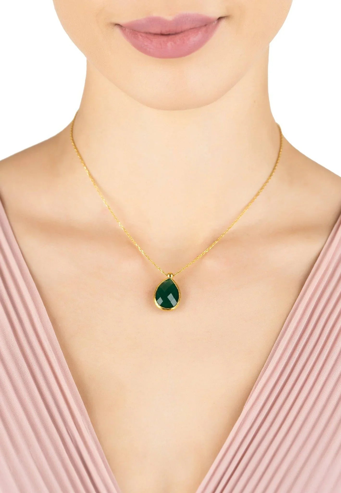 Petite Drop Necklace Gold Green Onyx - LATELITA Necklaces
