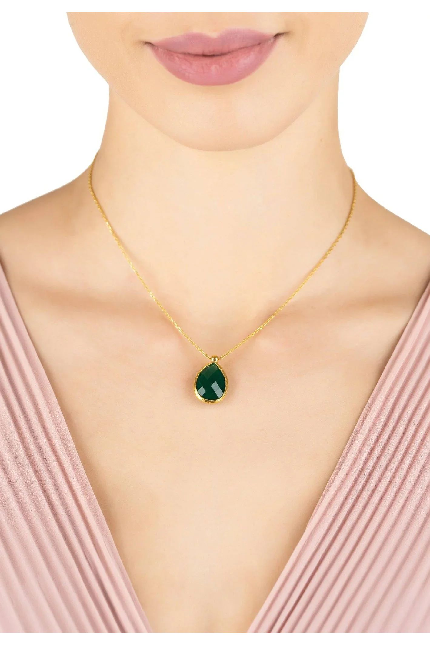 Petite Drop Necklace Gold Green Onyx - LATELITA Necklaces