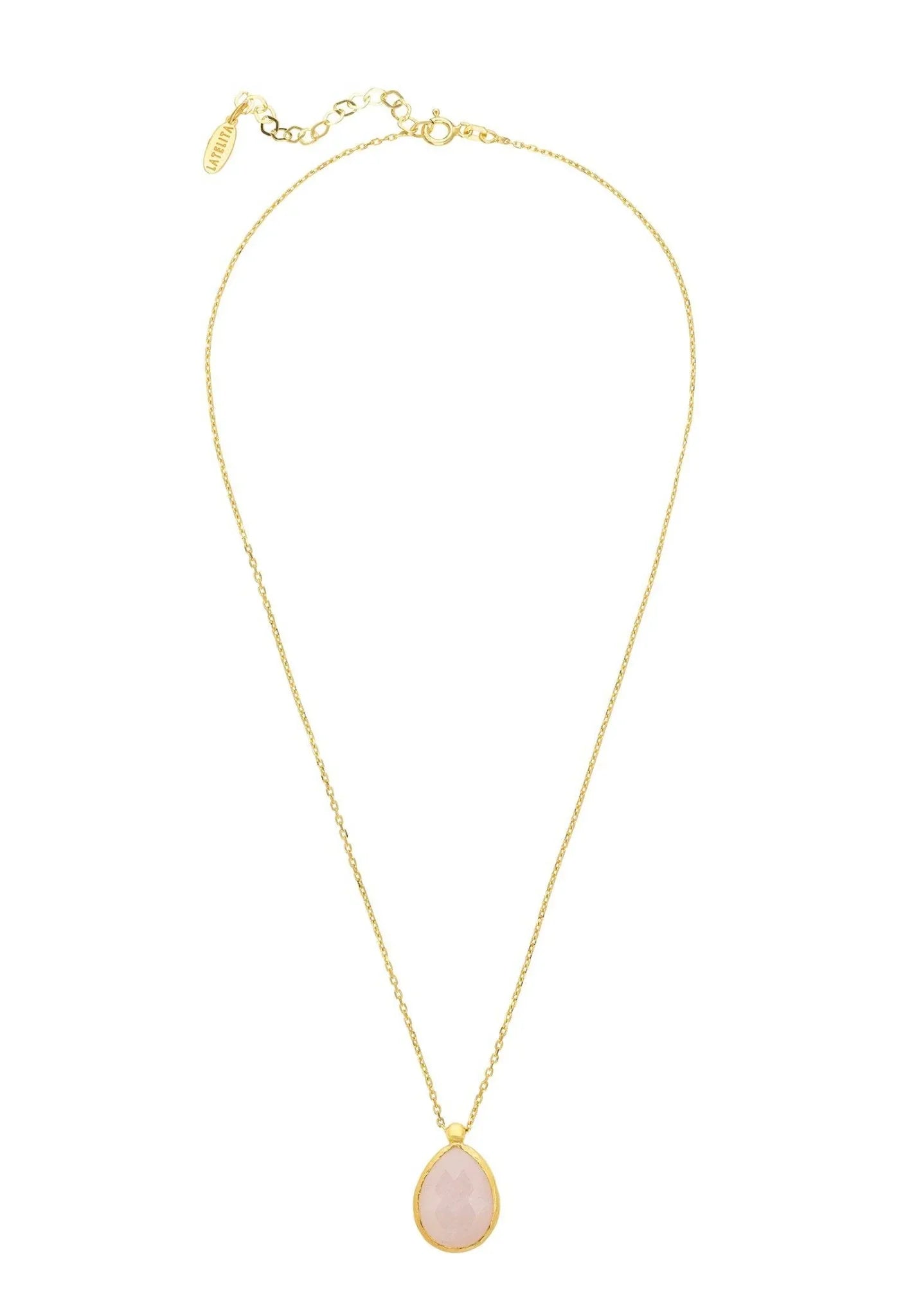 Petite Drop Necklace Gold Rose Quartz - LATELITA Necklaces