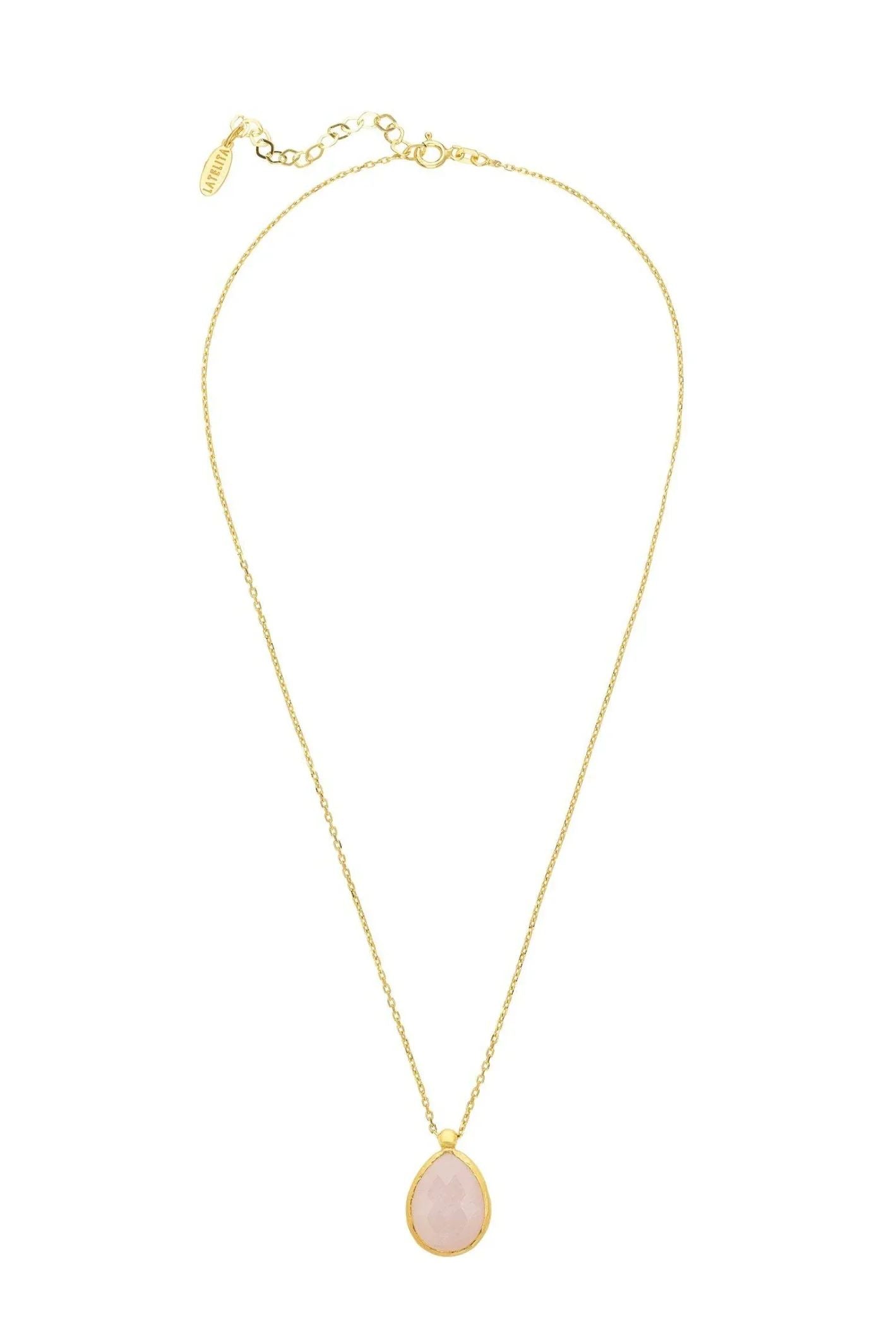 Petite Drop Necklace Gold Rose Quartz - LATELITA Necklaces