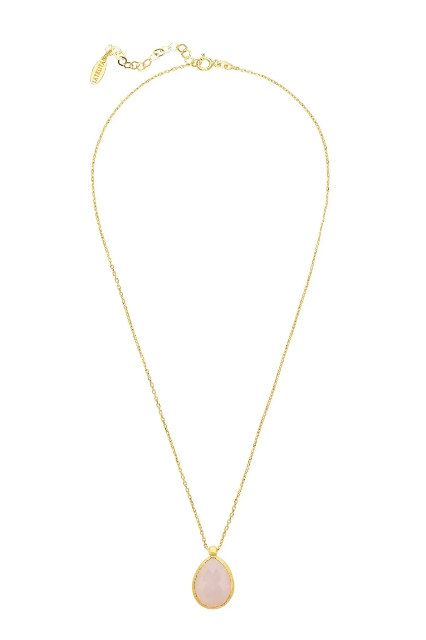Petite Drop Necklace Gold Rose Quartz - LATELITA Necklaces