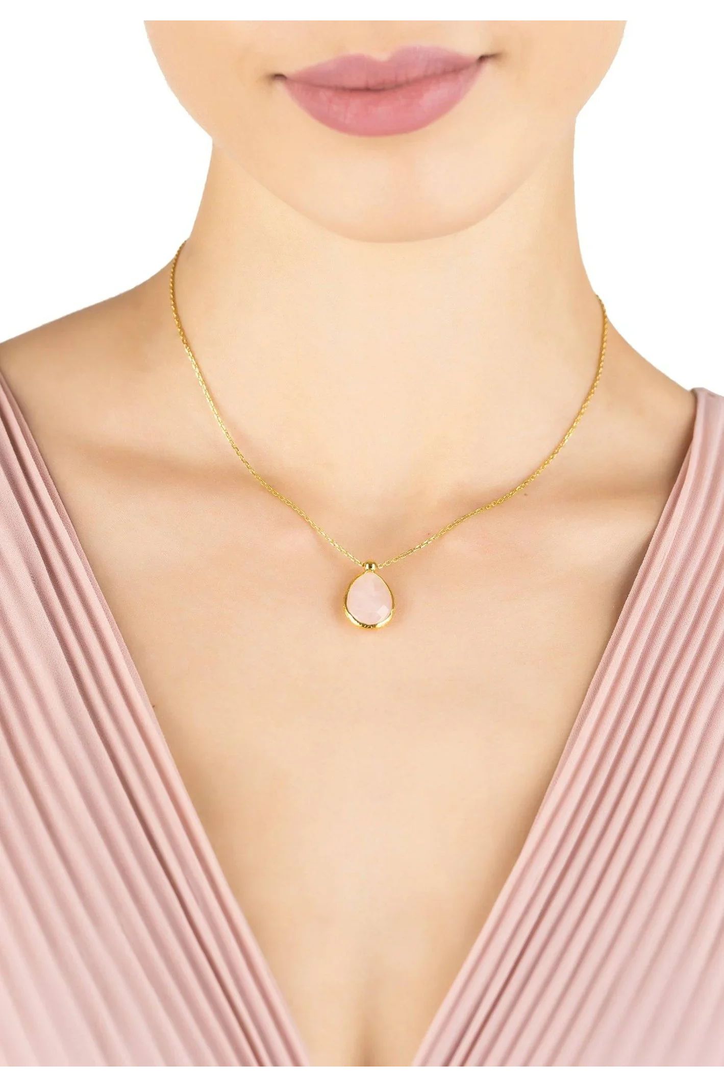 Petite Drop Necklace Gold Rose Quartz - LATELITA Necklaces