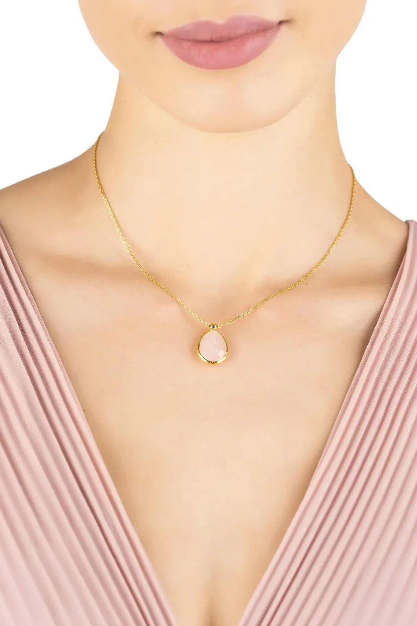 Petite Drop Necklace Gold Rose Quartz - LATELITA Necklaces