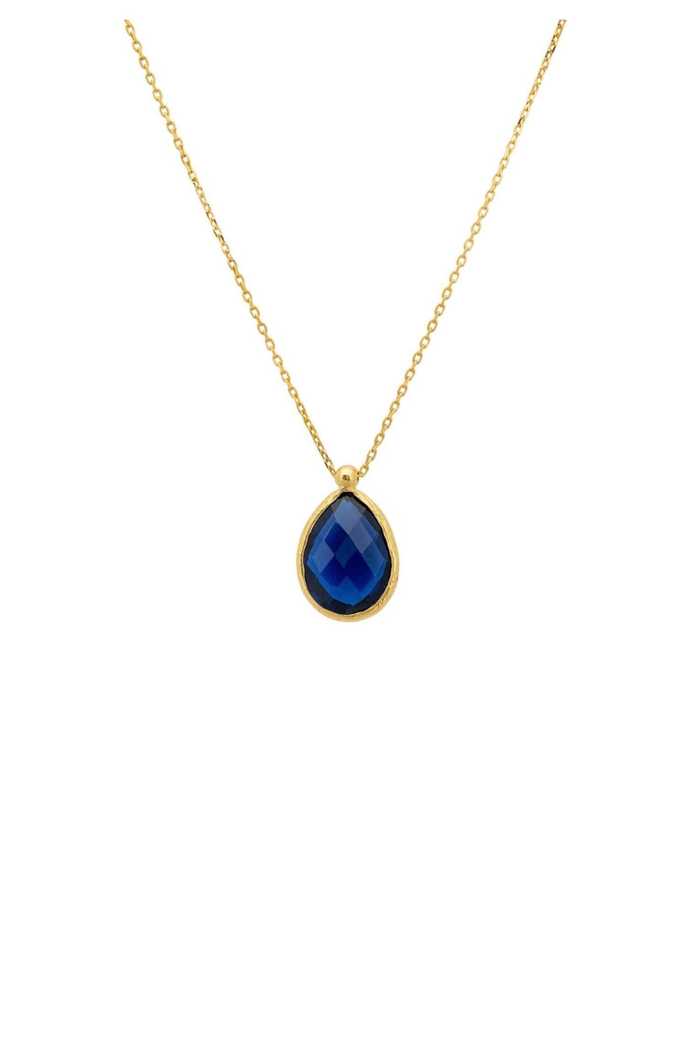 Petite Drop Necklace Gold Sapphire Hydro - LATELITA Necklaces