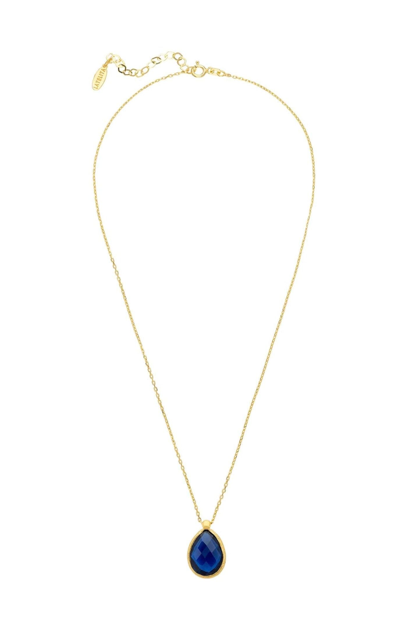 Petite Drop Necklace Gold Sapphire Hydro - LATELITA Necklaces
