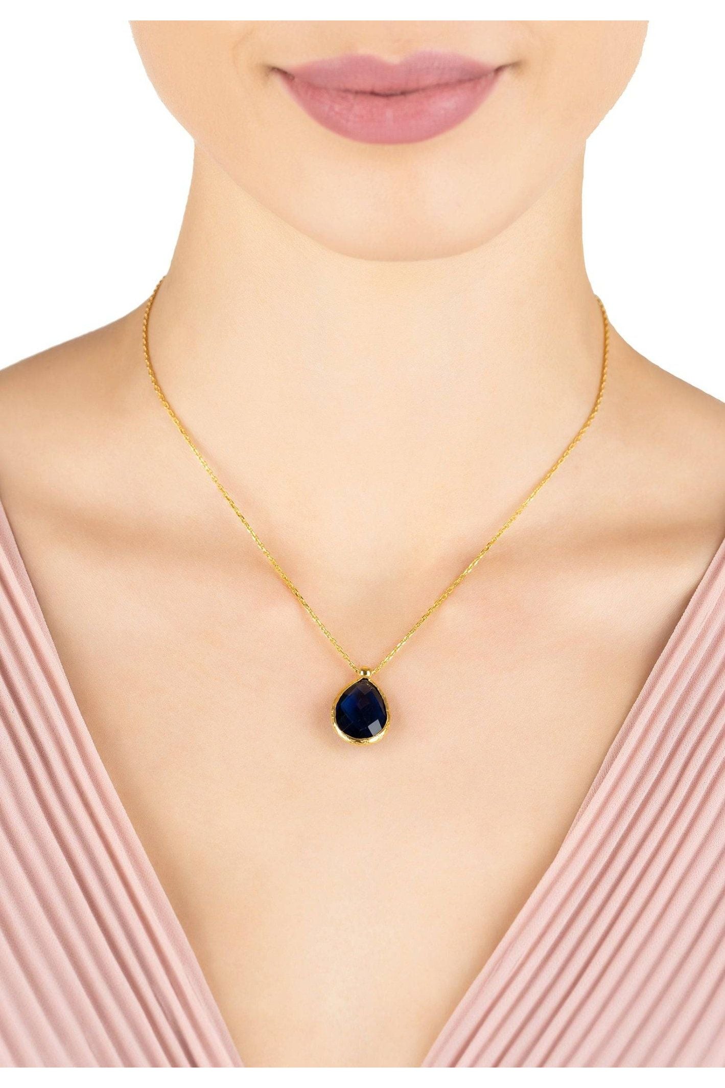 Petite Drop Necklace Gold Sapphire Hydro - LATELITA Necklaces