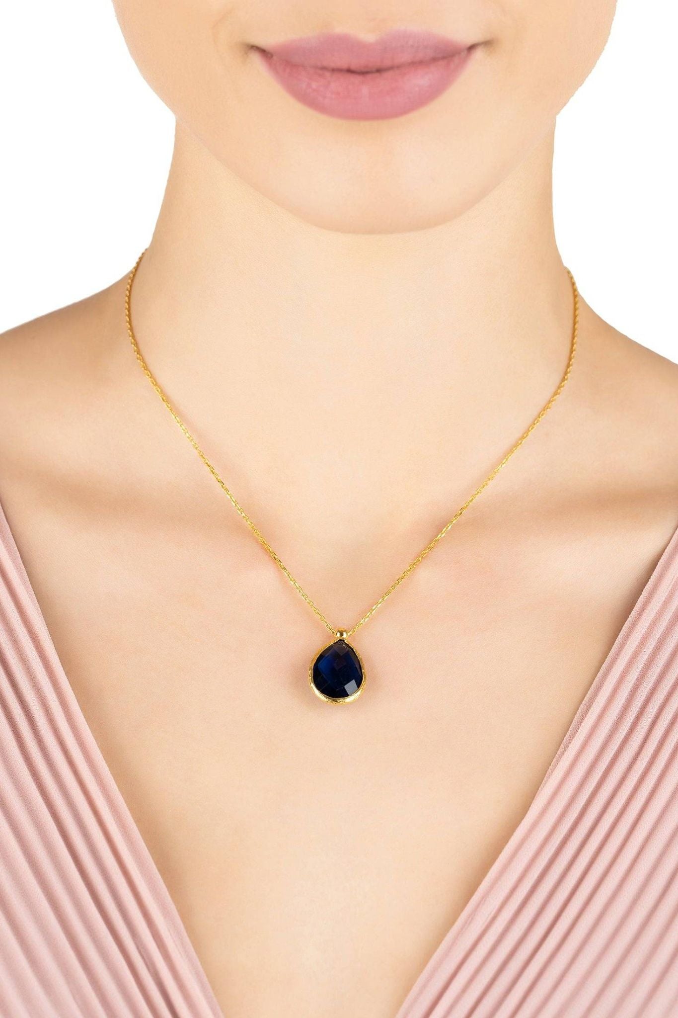Petite Drop Necklace Gold Sapphire Hydro - LATELITA Necklaces