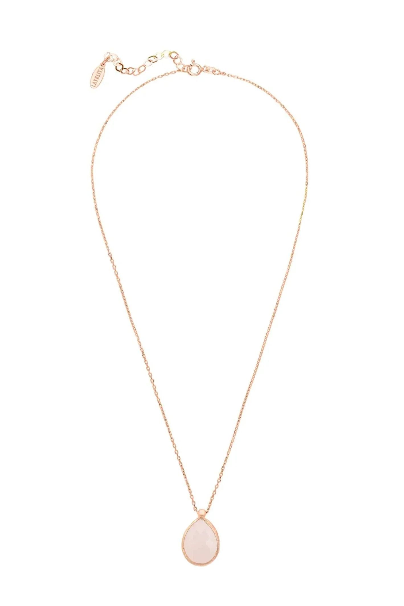 Petite Drop Necklace Rosegold Rose Quartz - LATELITA Necklaces