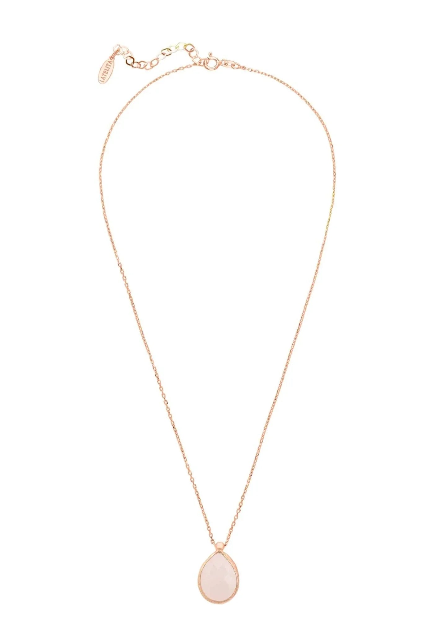 Petite Drop Necklace Rosegold Rose Quartz - LATELITA Necklaces