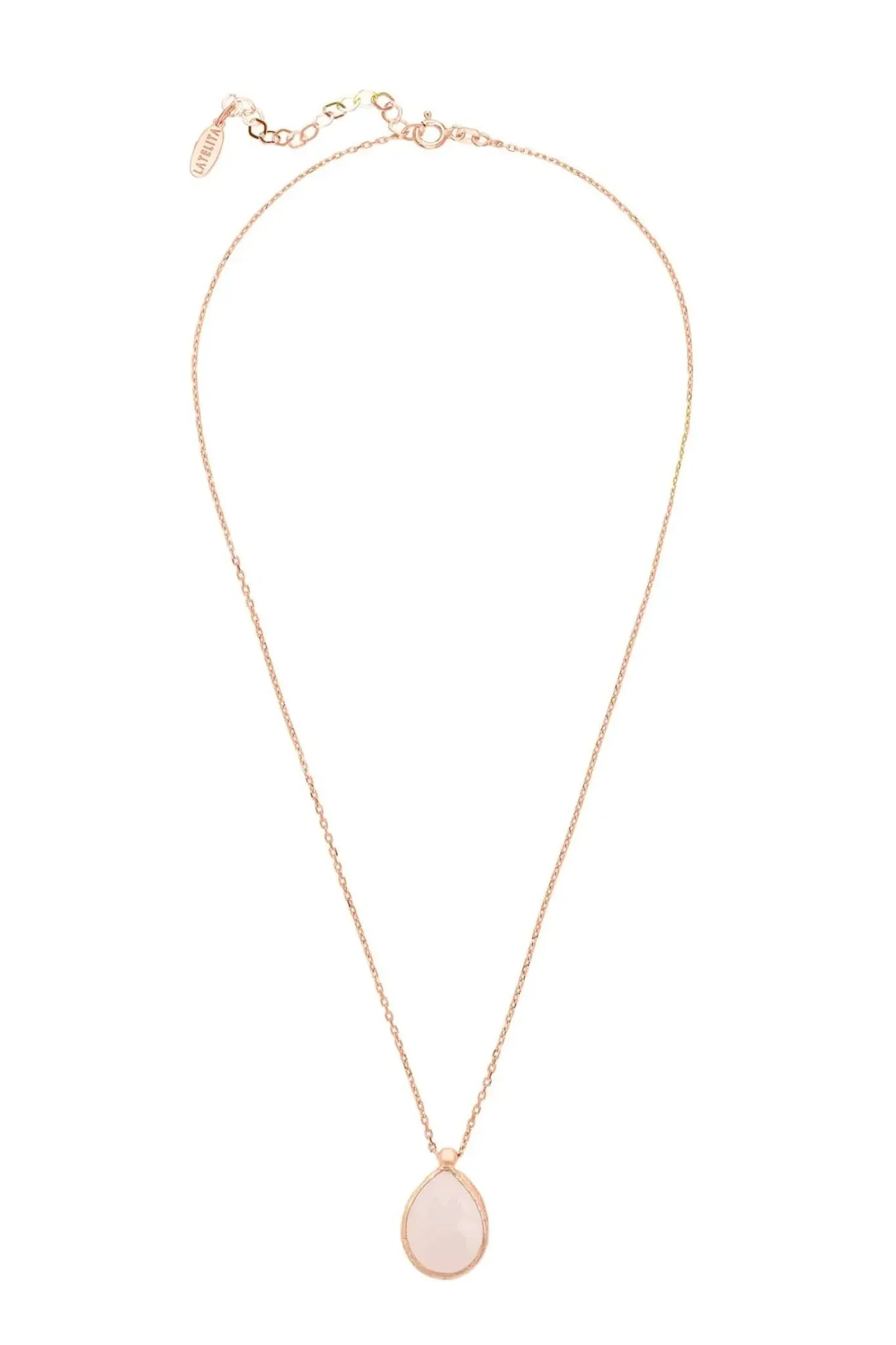 Petite Drop Necklace Rosegold Rose Quartz - LATELITA Necklaces