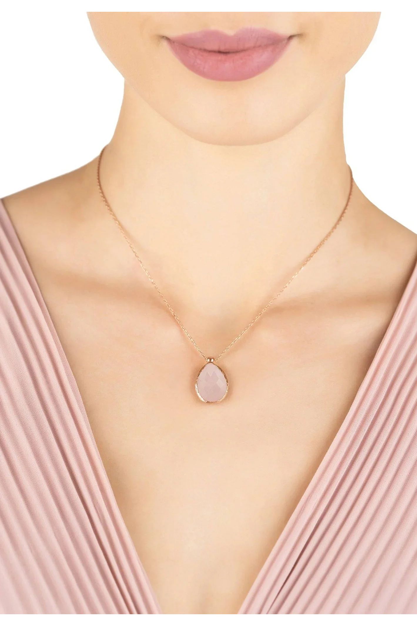 Petite Drop Necklace Rosegold Rose Quartz - LATELITA Necklaces