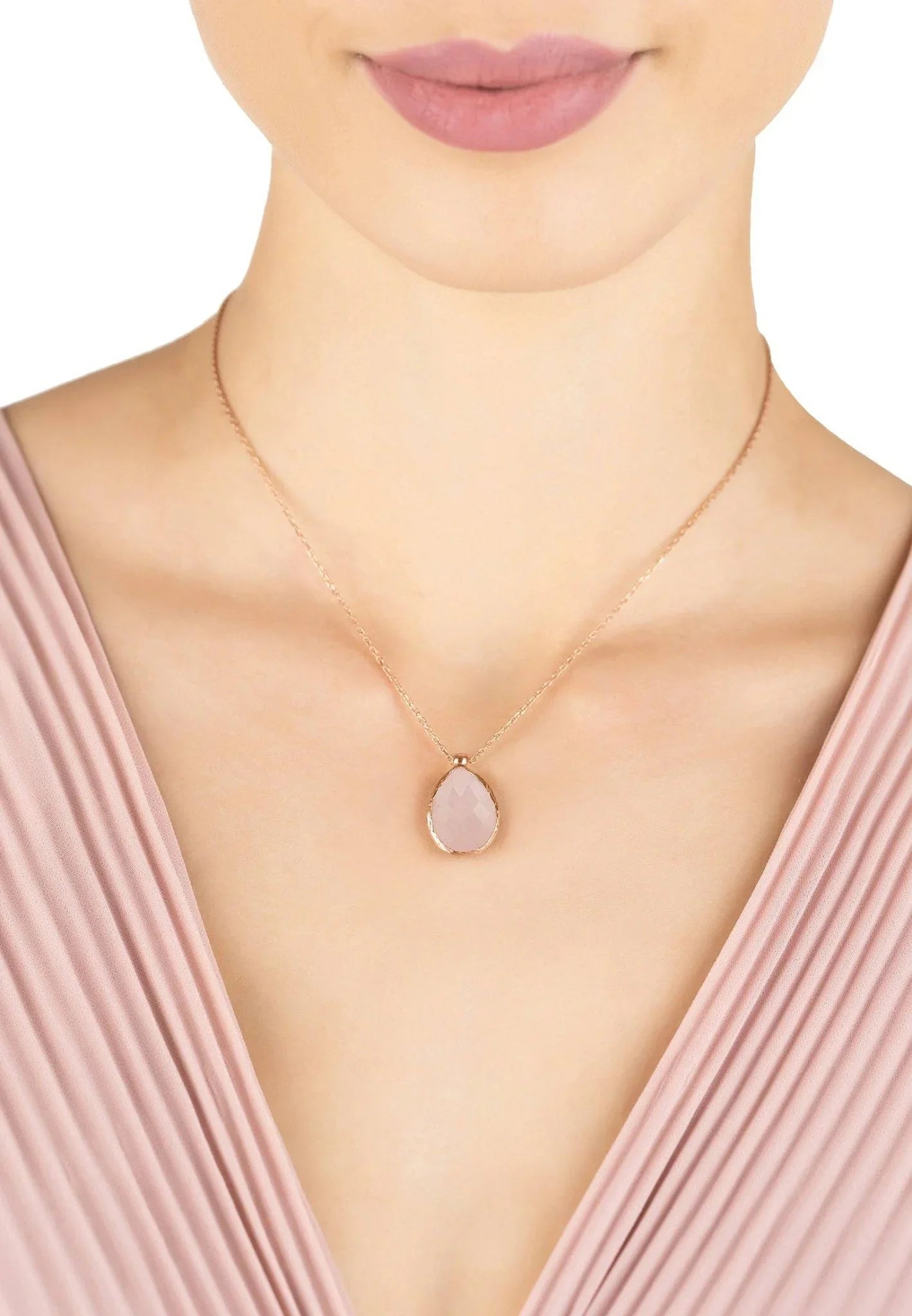 Petite Drop Necklace Rosegold Rose Quartz - LATELITA Necklaces