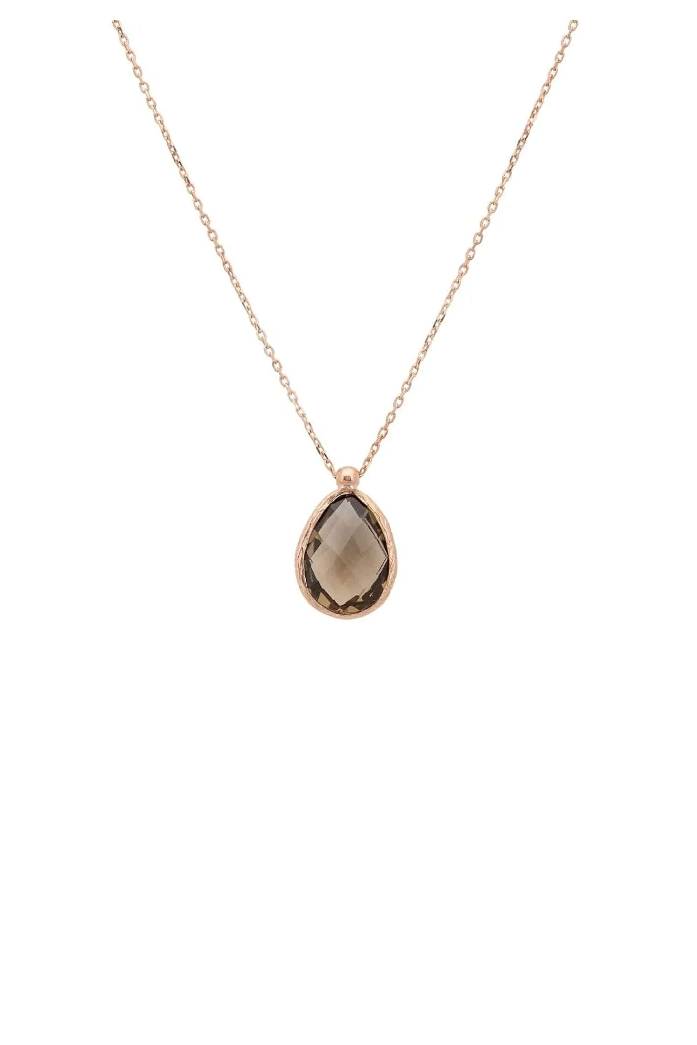 Petite Drop Necklace Rosegold Smokey Quartz Hydro - LATELITA Necklaces