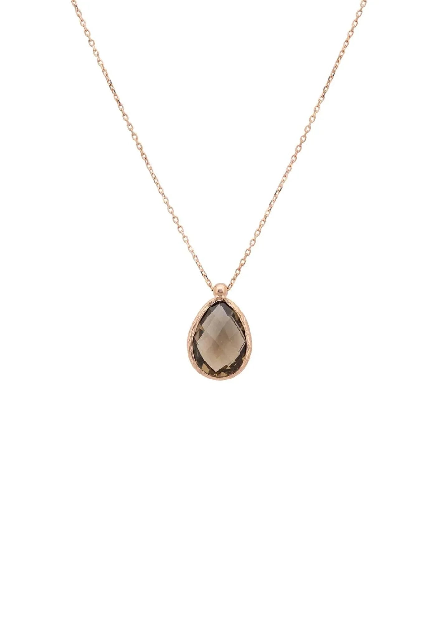 Petite Drop Necklace Rosegold Smokey Quartz Hydro - LATELITA Necklaces