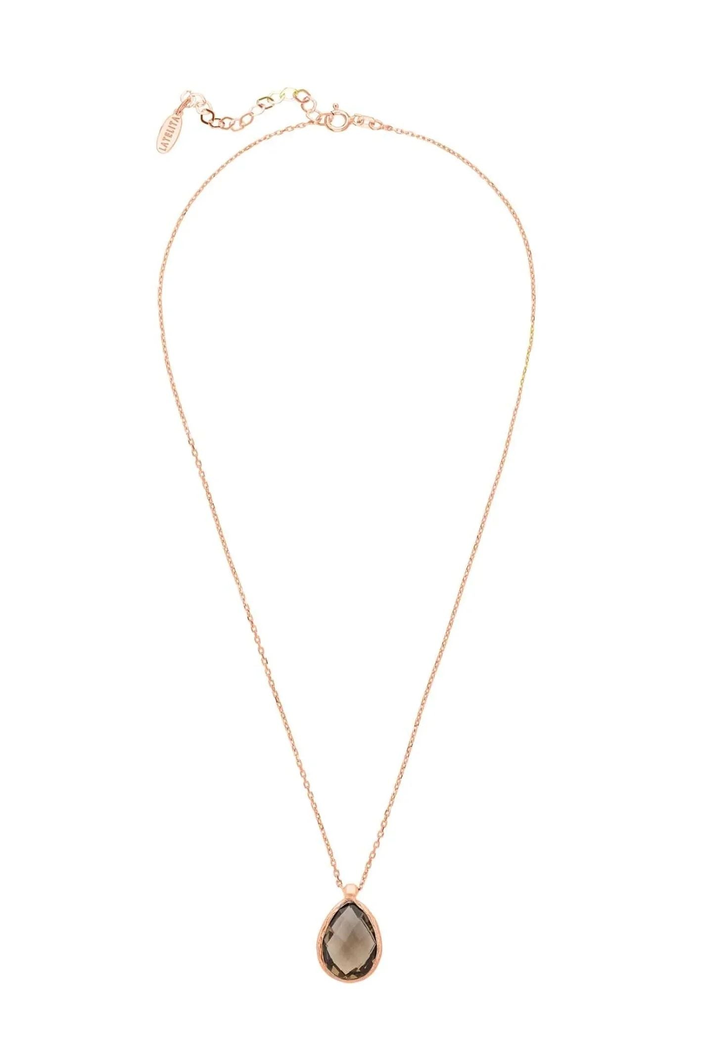 Petite Drop Necklace Rosegold Smokey Quartz Hydro - LATELITA Necklaces
