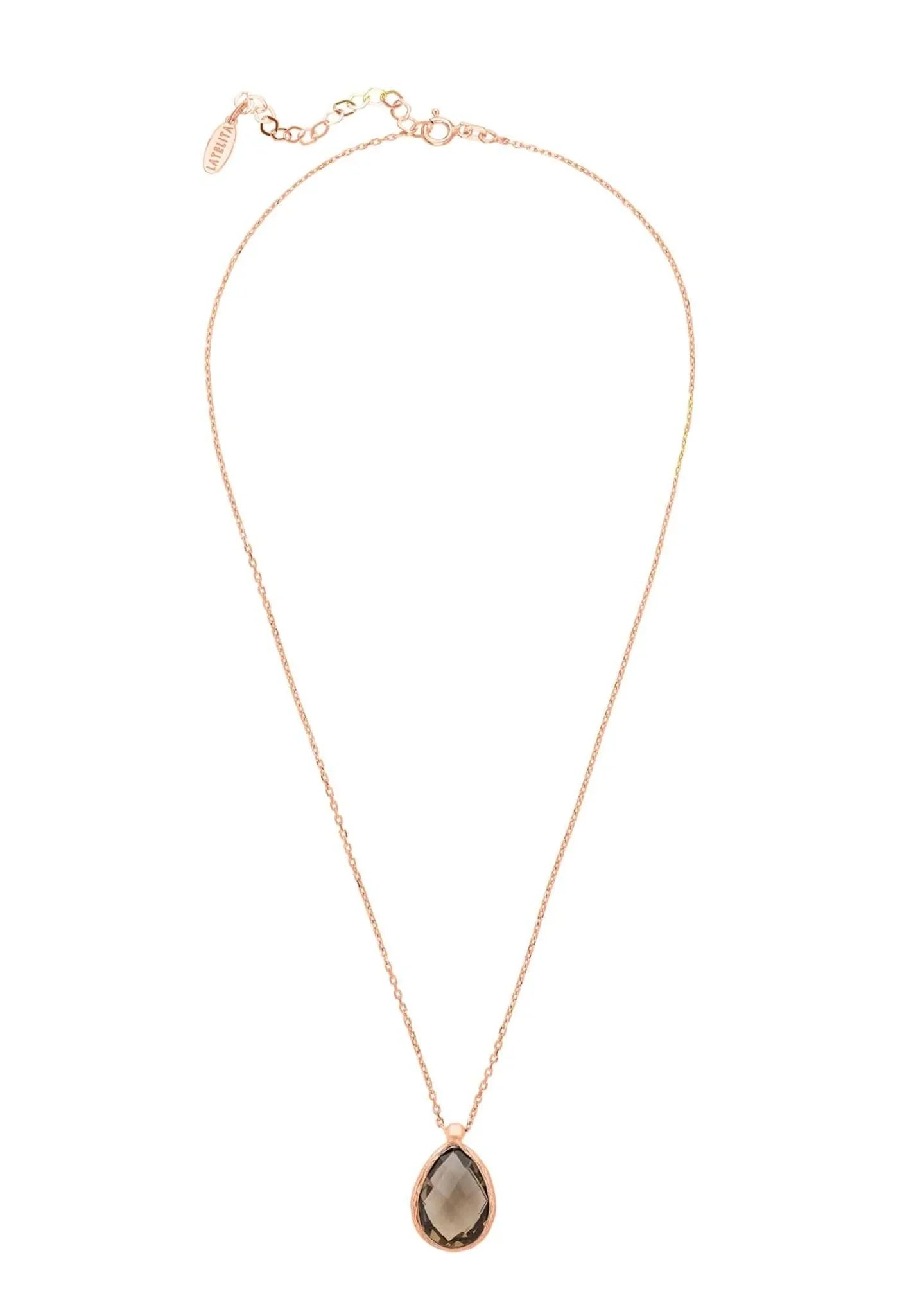 Petite Drop Necklace Rosegold Smokey Quartz Hydro - LATELITA Necklaces