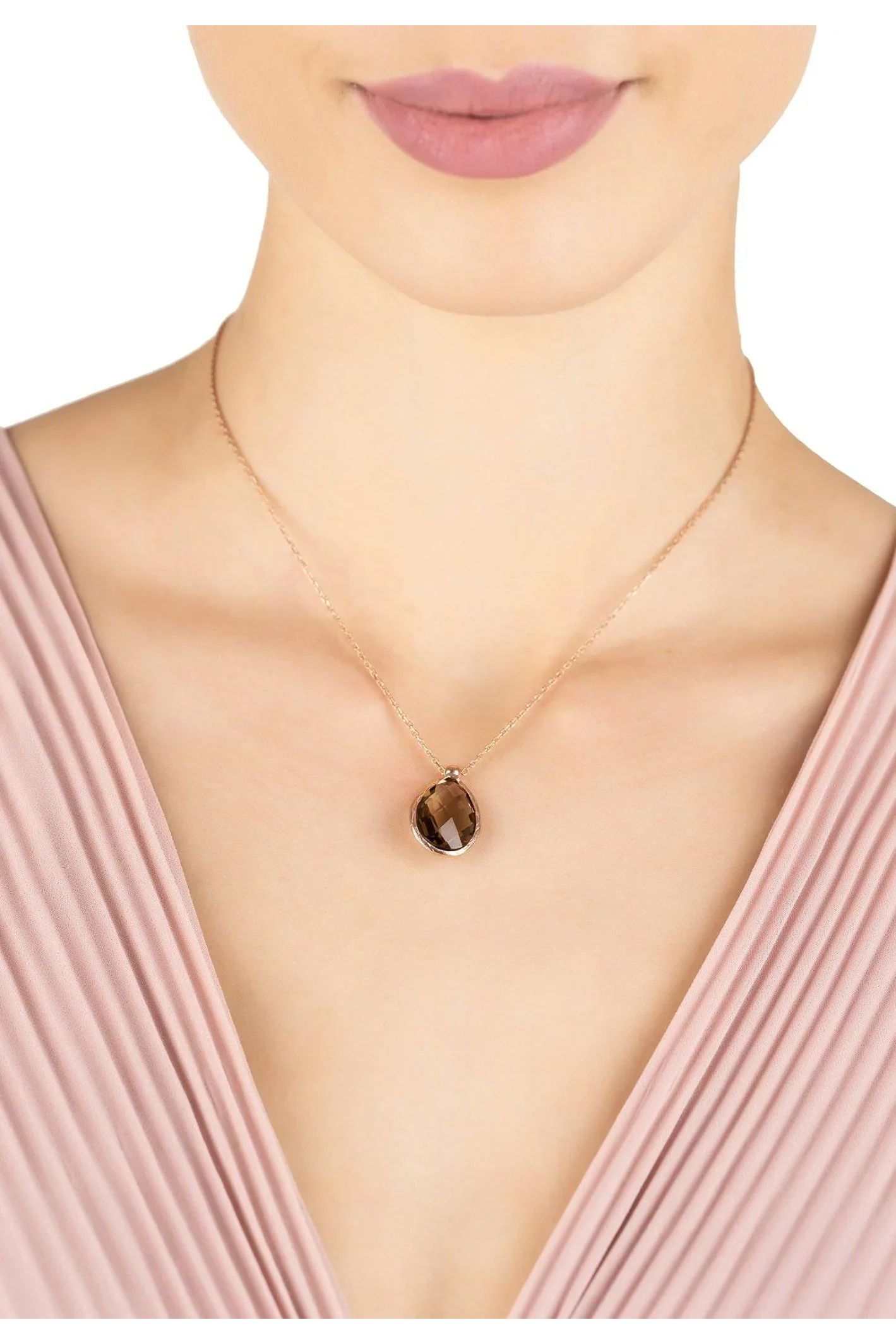 Petite Drop Necklace Rosegold Smokey Quartz Hydro - LATELITA Necklaces