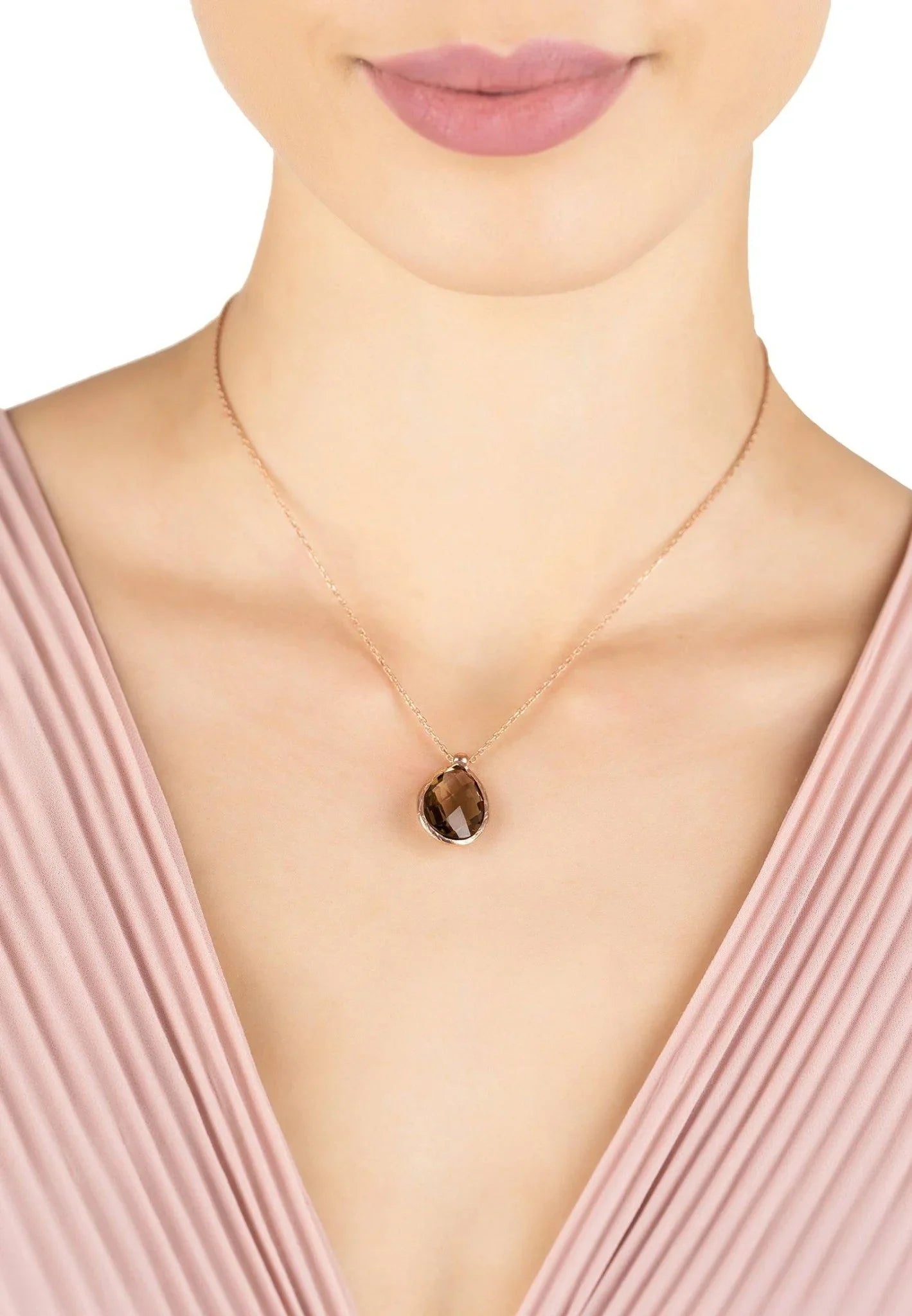 Petite Drop Necklace Rosegold Smokey Quartz Hydro - LATELITA Necklaces