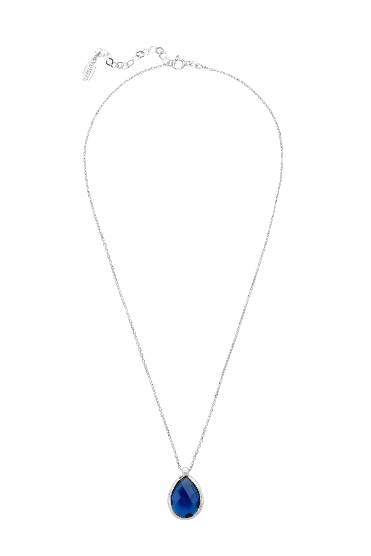 Petite Drop Necklace Silver Sapphire Hydro - LATELITA Necklaces