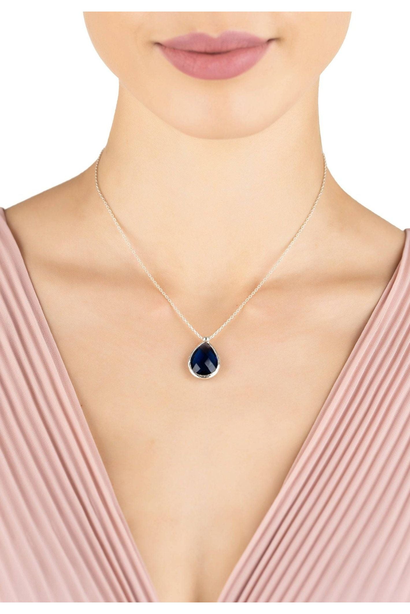 Petite Drop Necklace Silver Sapphire Hydro - LATELITA Necklaces
