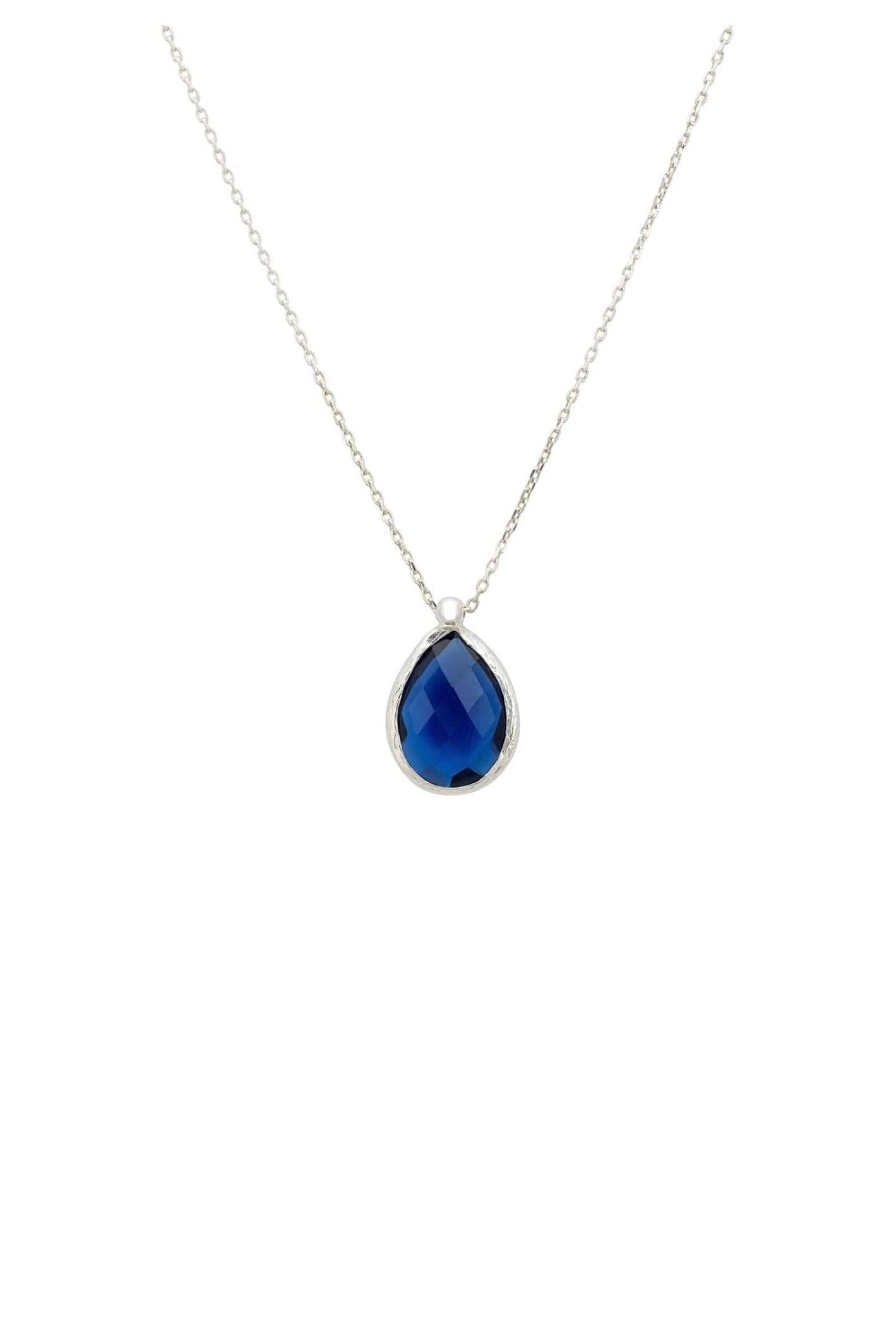 Petite Drop Necklace Silver Sapphire Hydro - LATELITA Necklaces