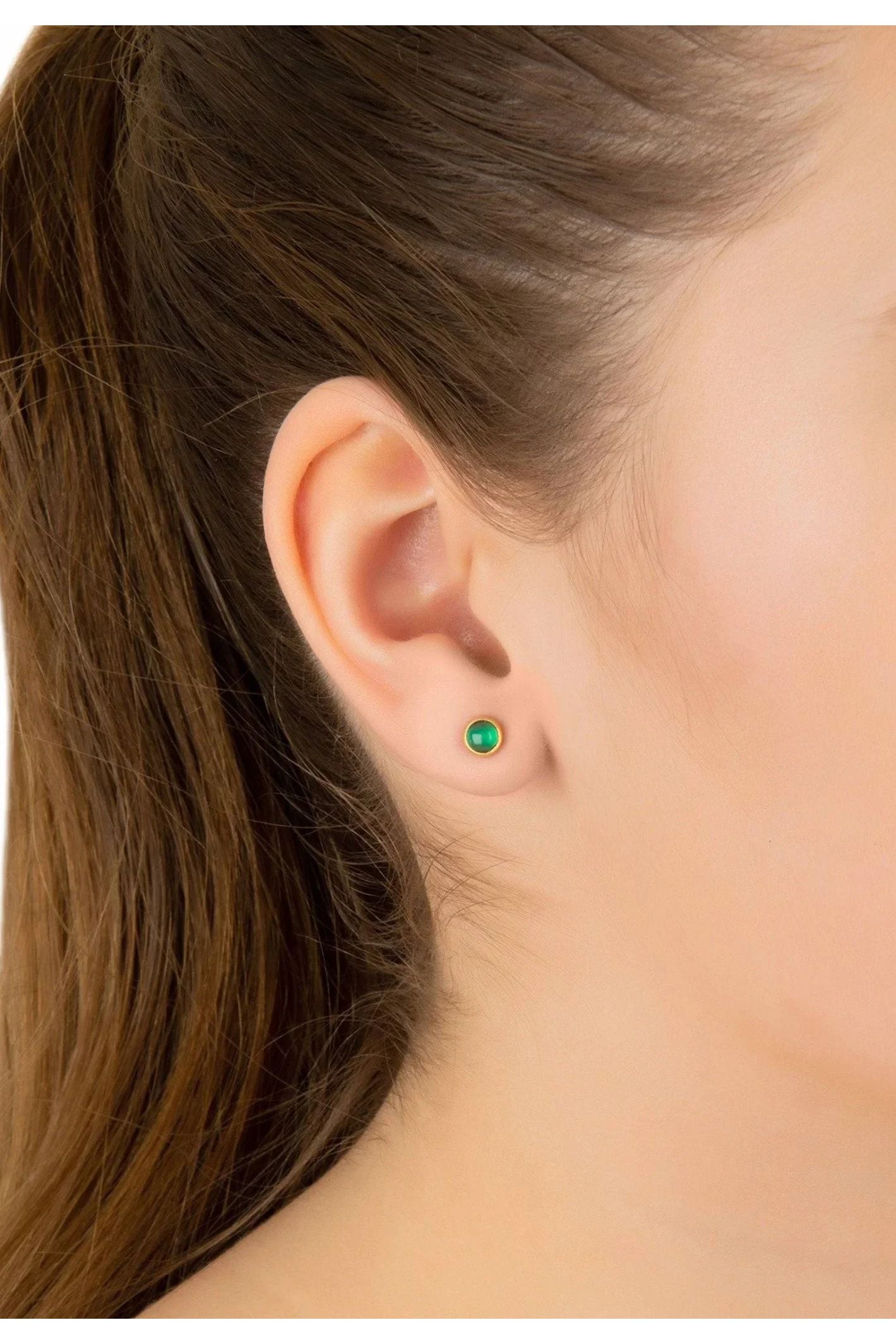 Petite Gemstone Earrings Gold Green Onyx - LATELITA Earrings