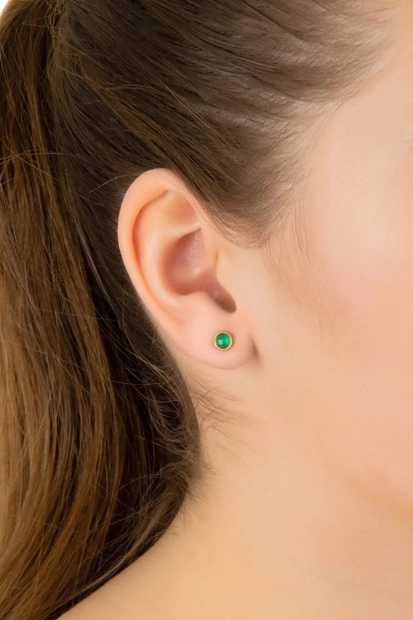Petite Gemstone Earrings Gold Green Onyx - LATELITA Earrings