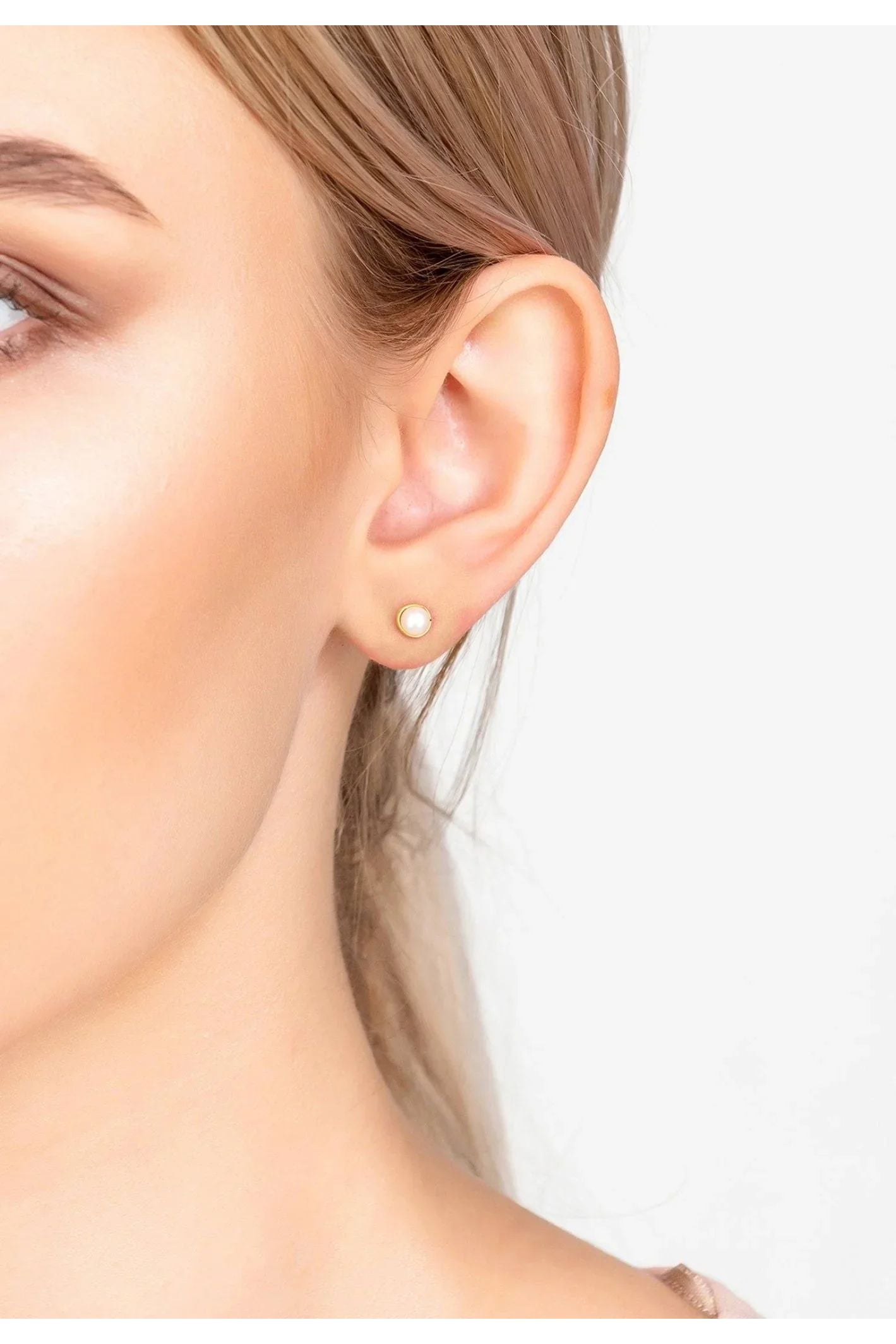 Petite Gemstone Earrings Gold White Pearl - LATELITA Earrings