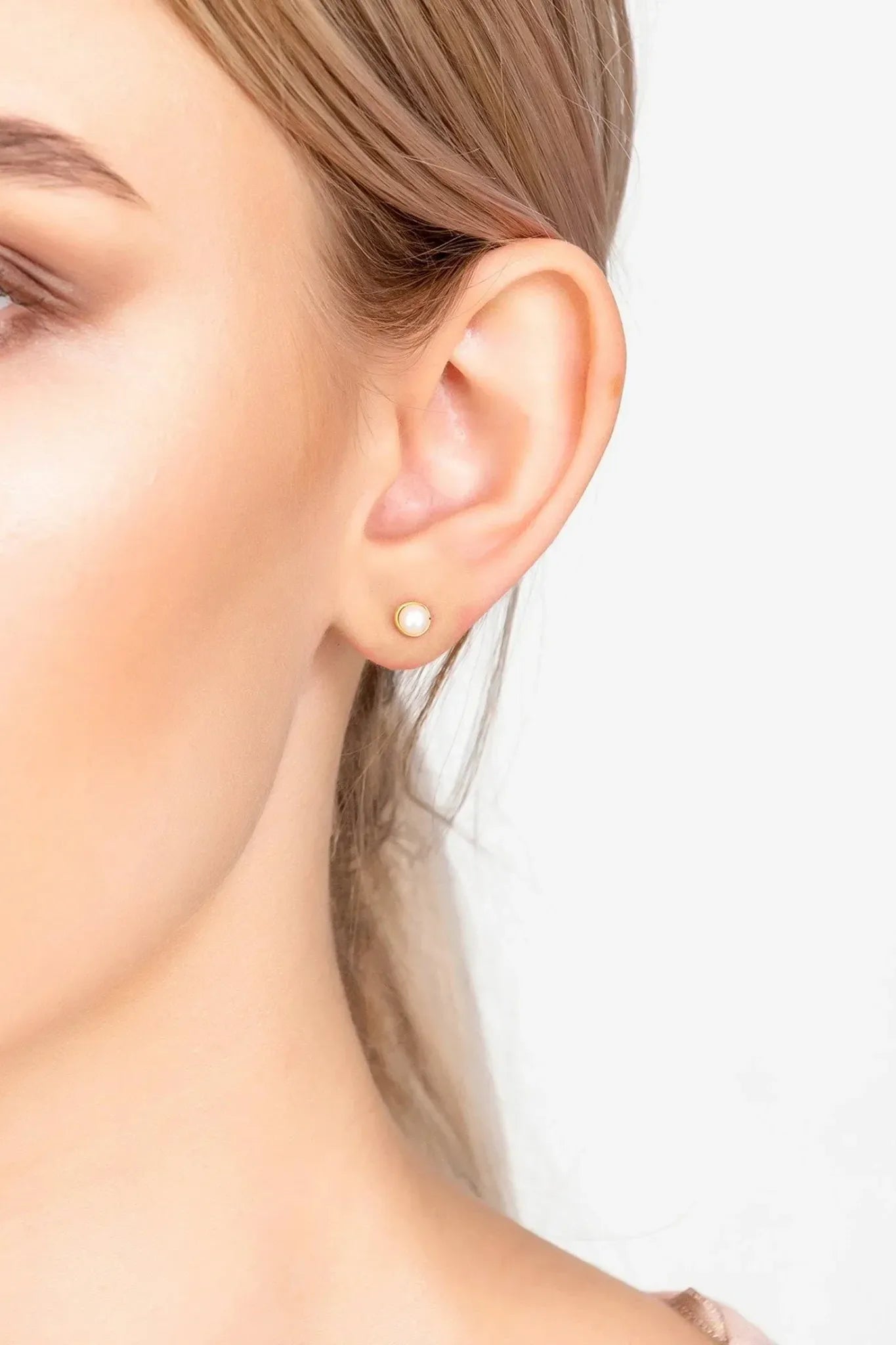 Petite Gemstone Earrings Gold White Pearl - LATELITA Earrings