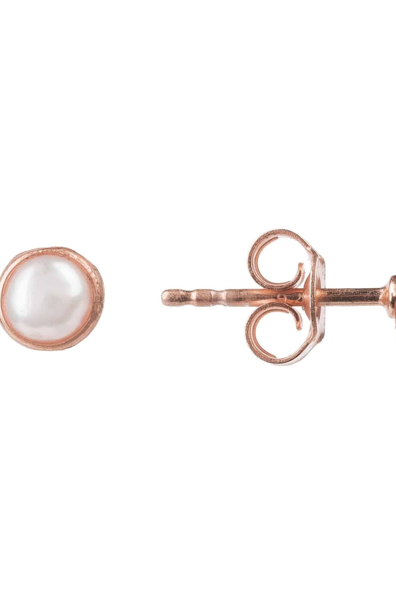 Petite Gemstone Earrings Rosegold White Pearl - LATELITA Earrings