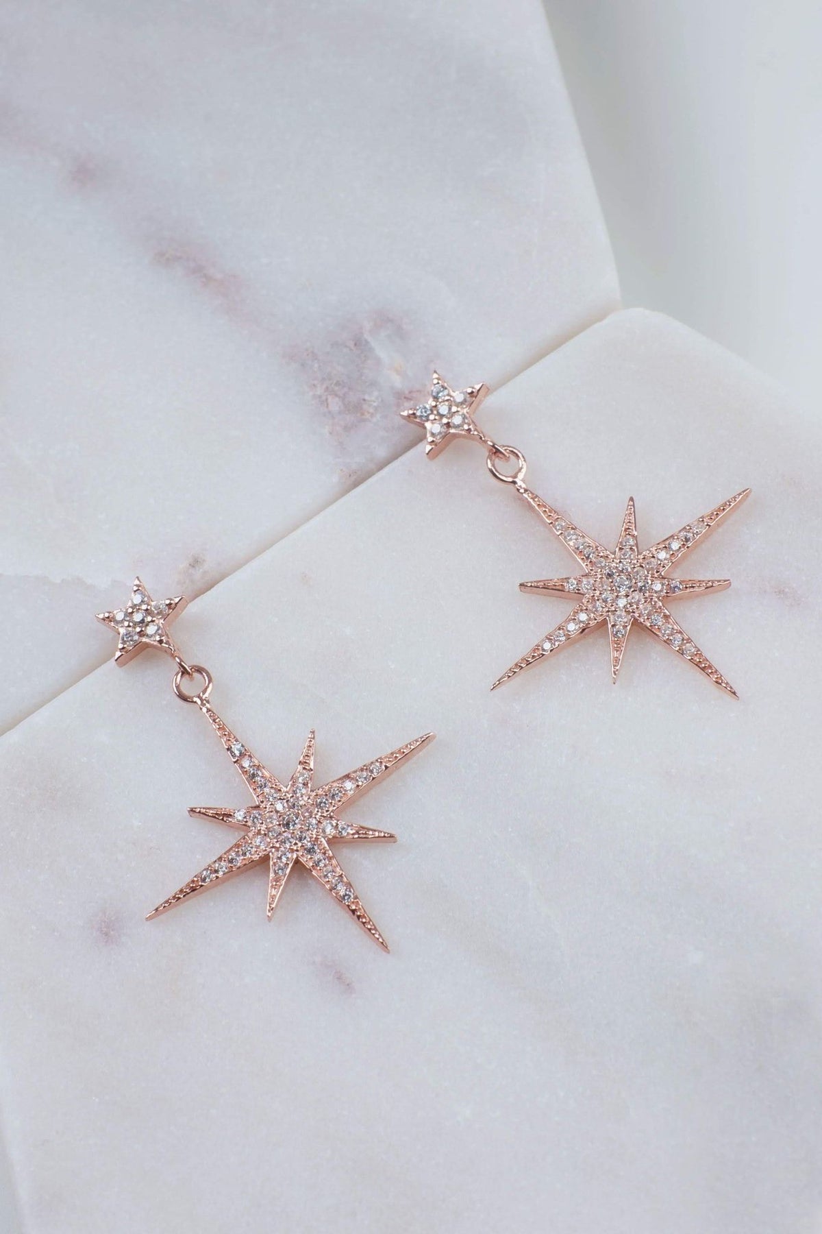 Petite Star Burst Drop Earrings Rosegold - LATELITA Earrings
