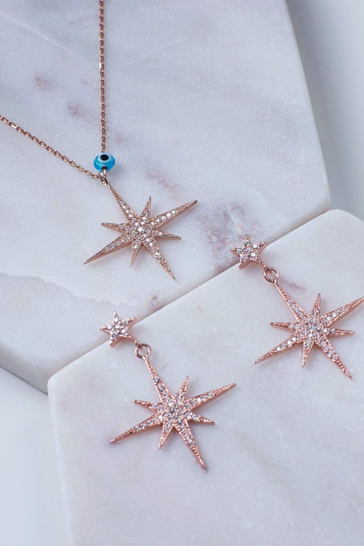 Petite Star Burst Drop Earrings Rosegold - LATELITA Earrings