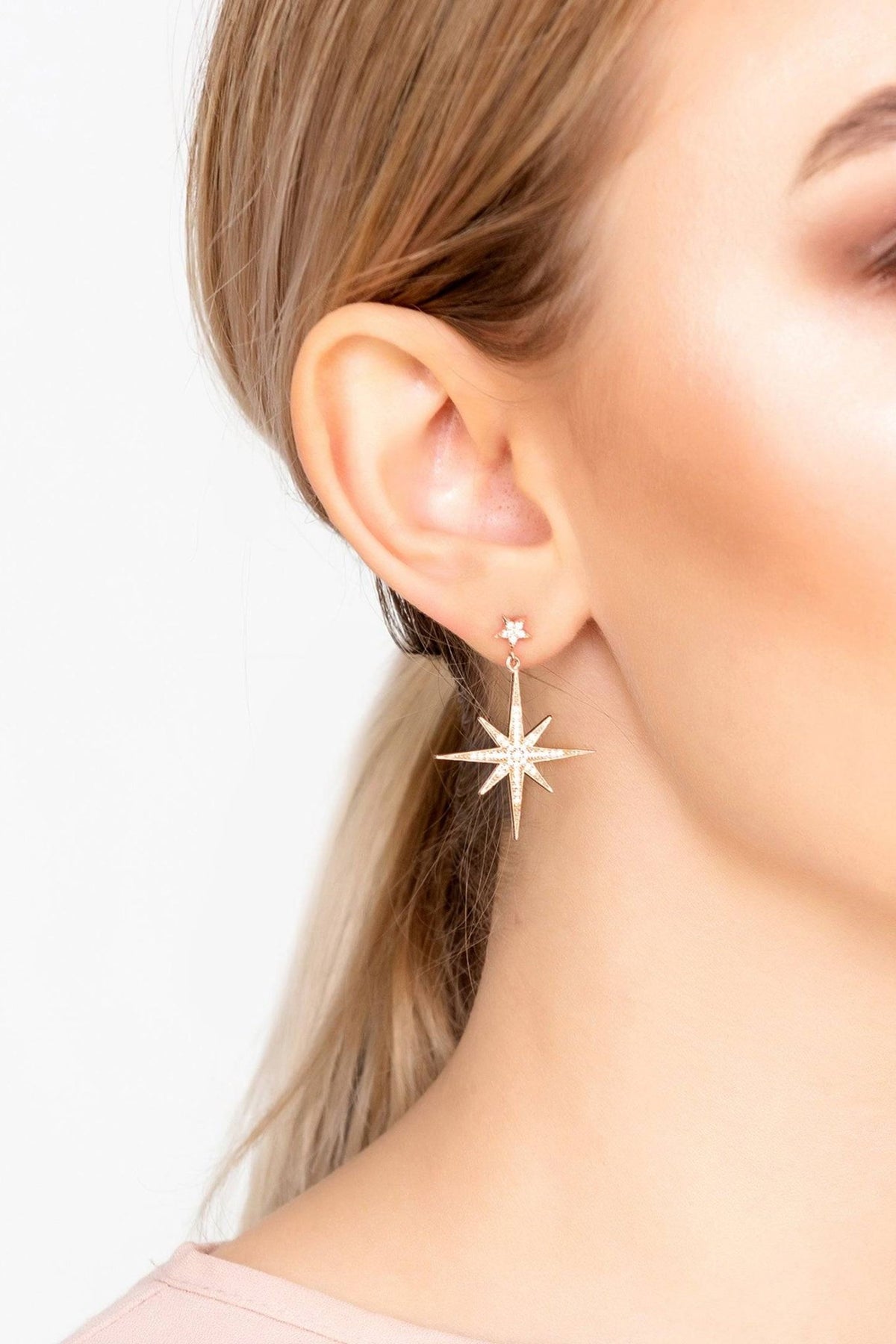 Petite Star Burst Drop Earrings Rosegold - LATELITA Earrings