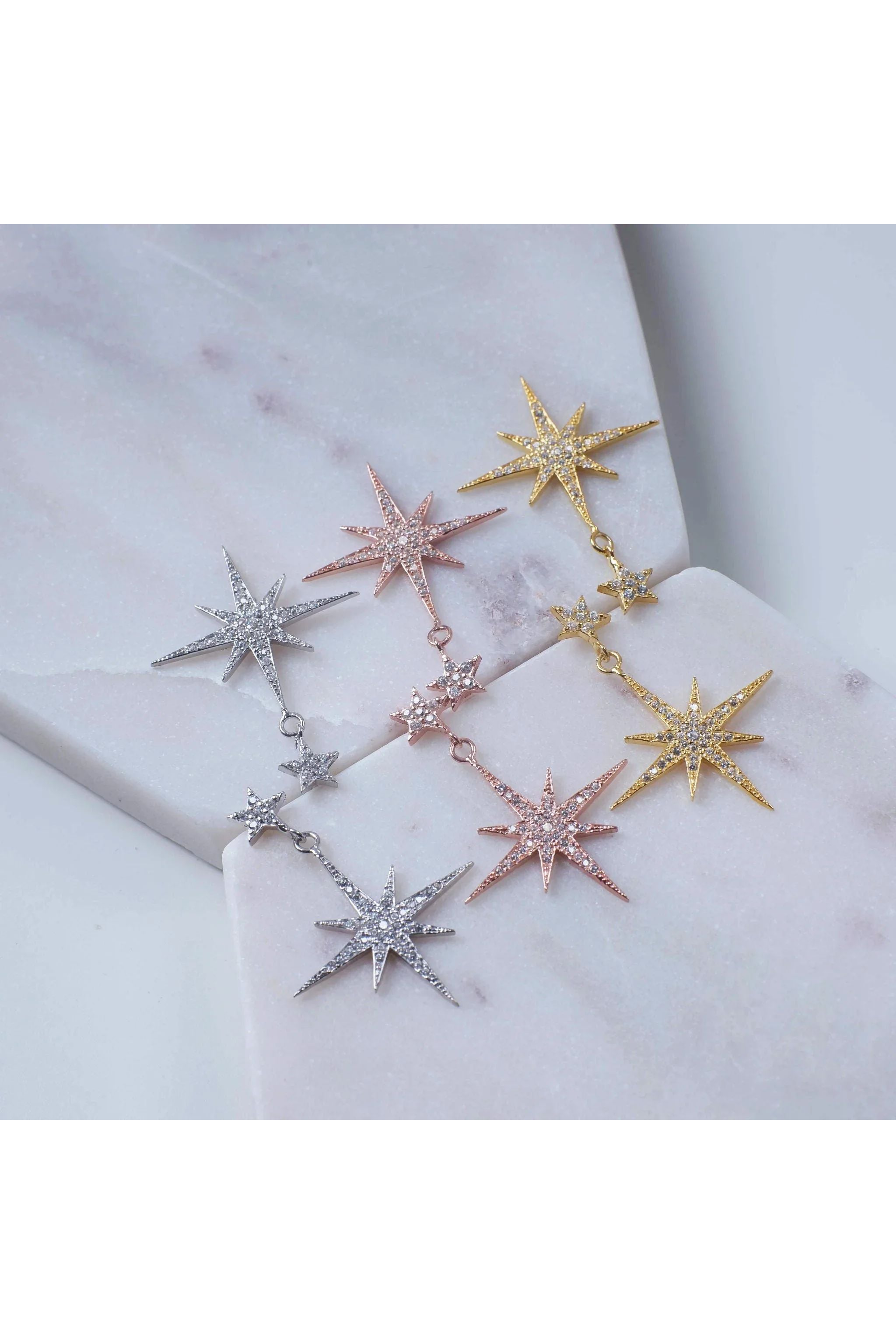 Petite Star Burst Drop Earrings Silver - LATELITA Earrings