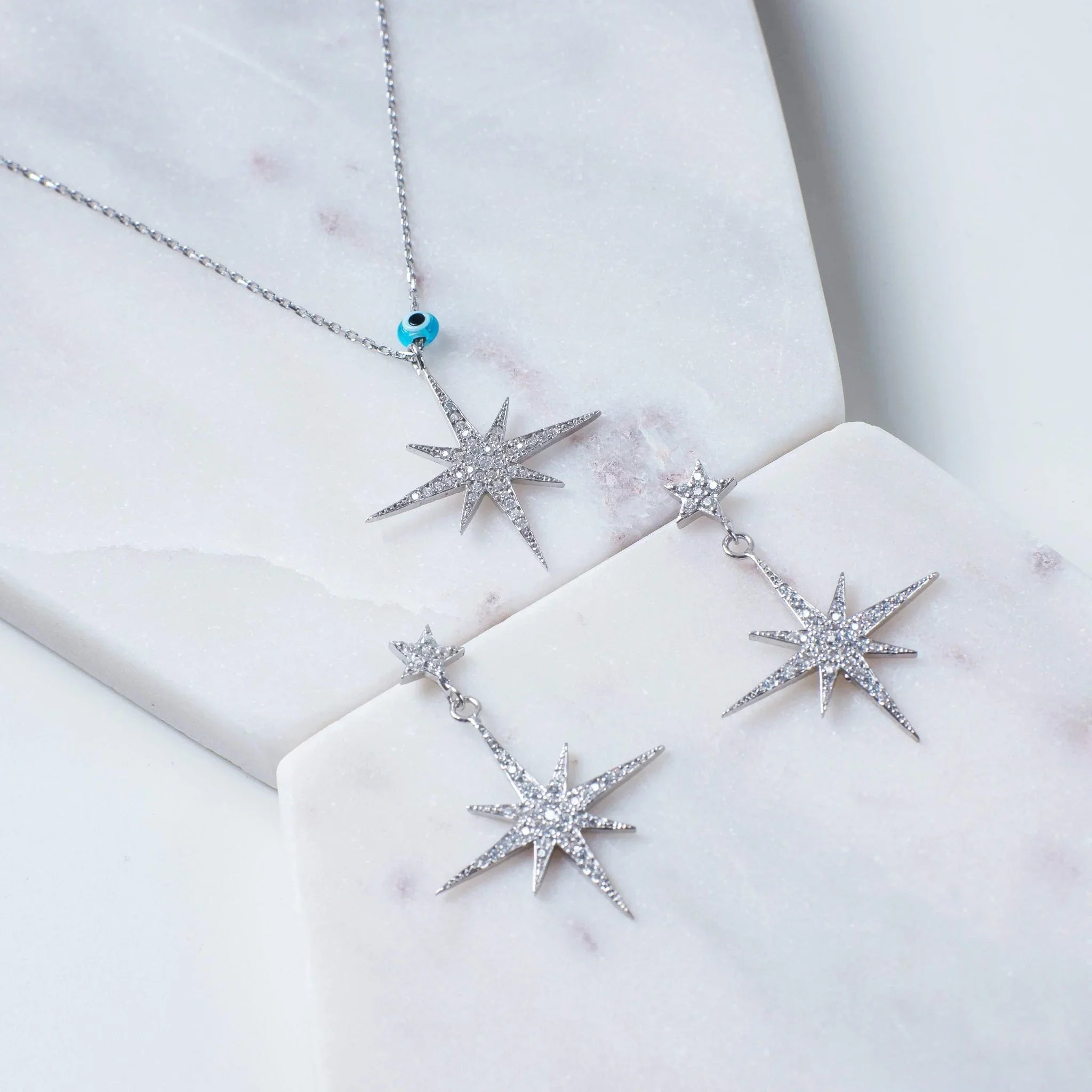 Petite Star Burst Drop Earrings Silver - LATELITA Earrings