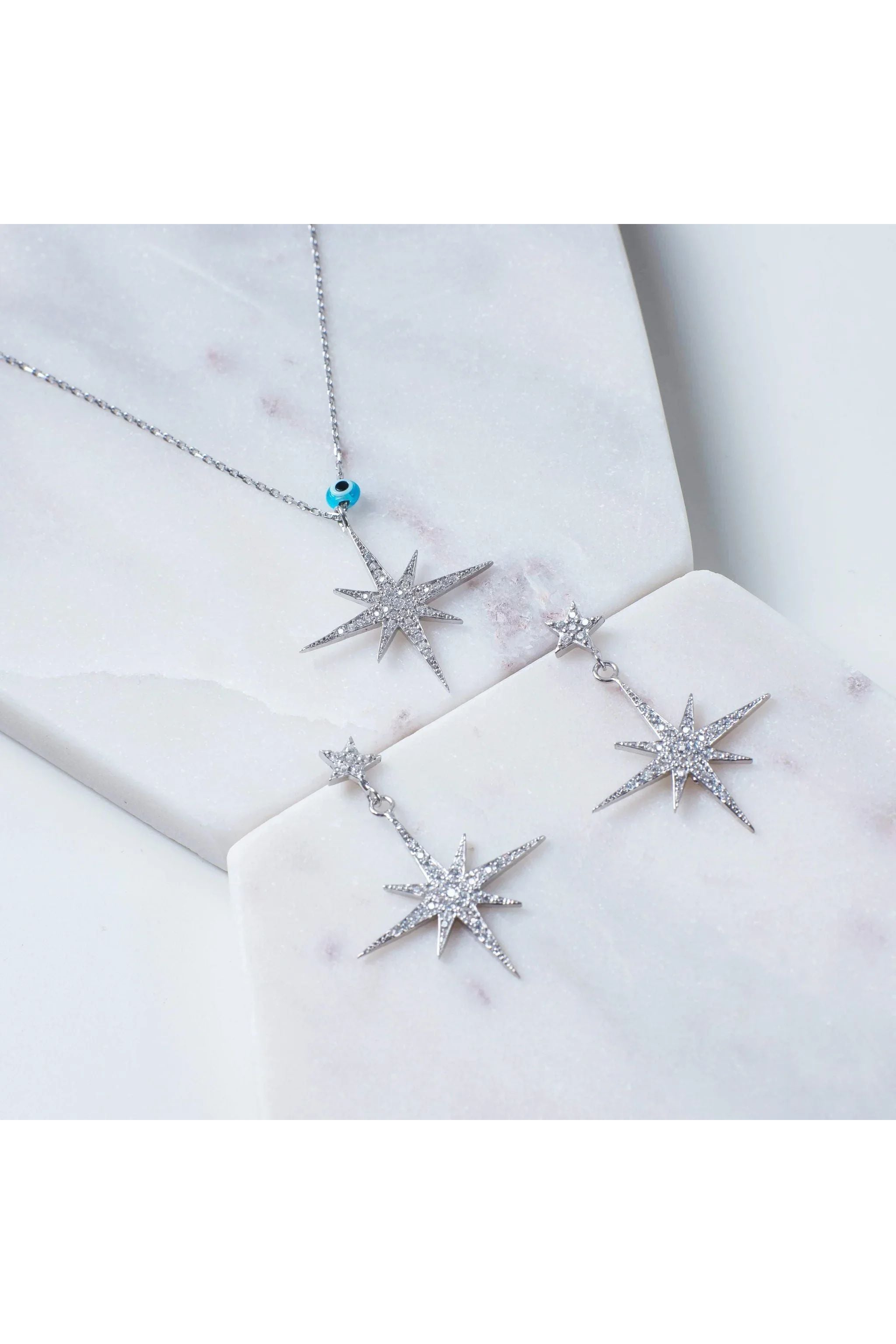 Petite Star Burst Drop Earrings Silver - LATELITA Earrings