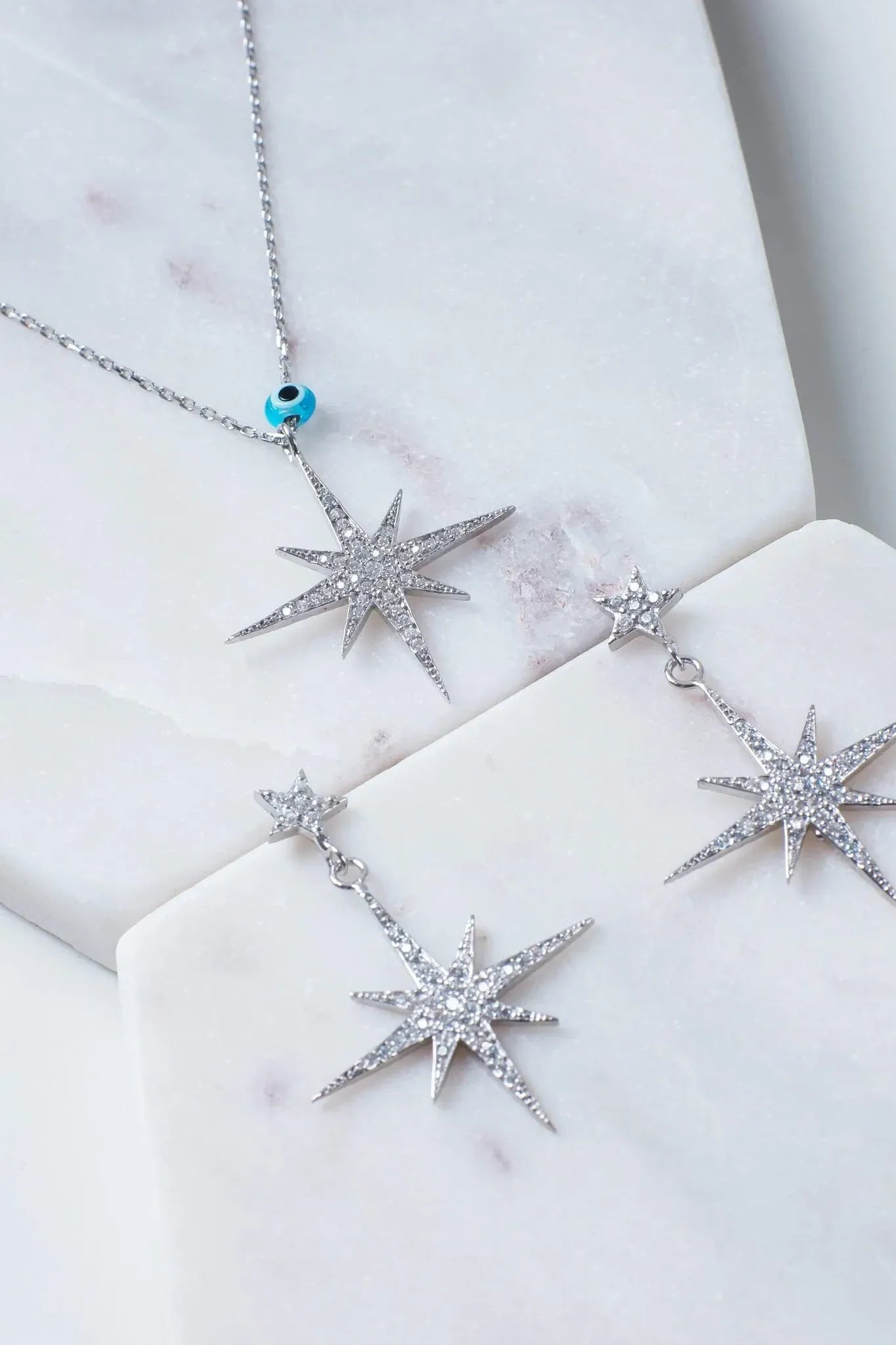 Petite Star Burst Drop Earrings Silver - LATELITA Earrings