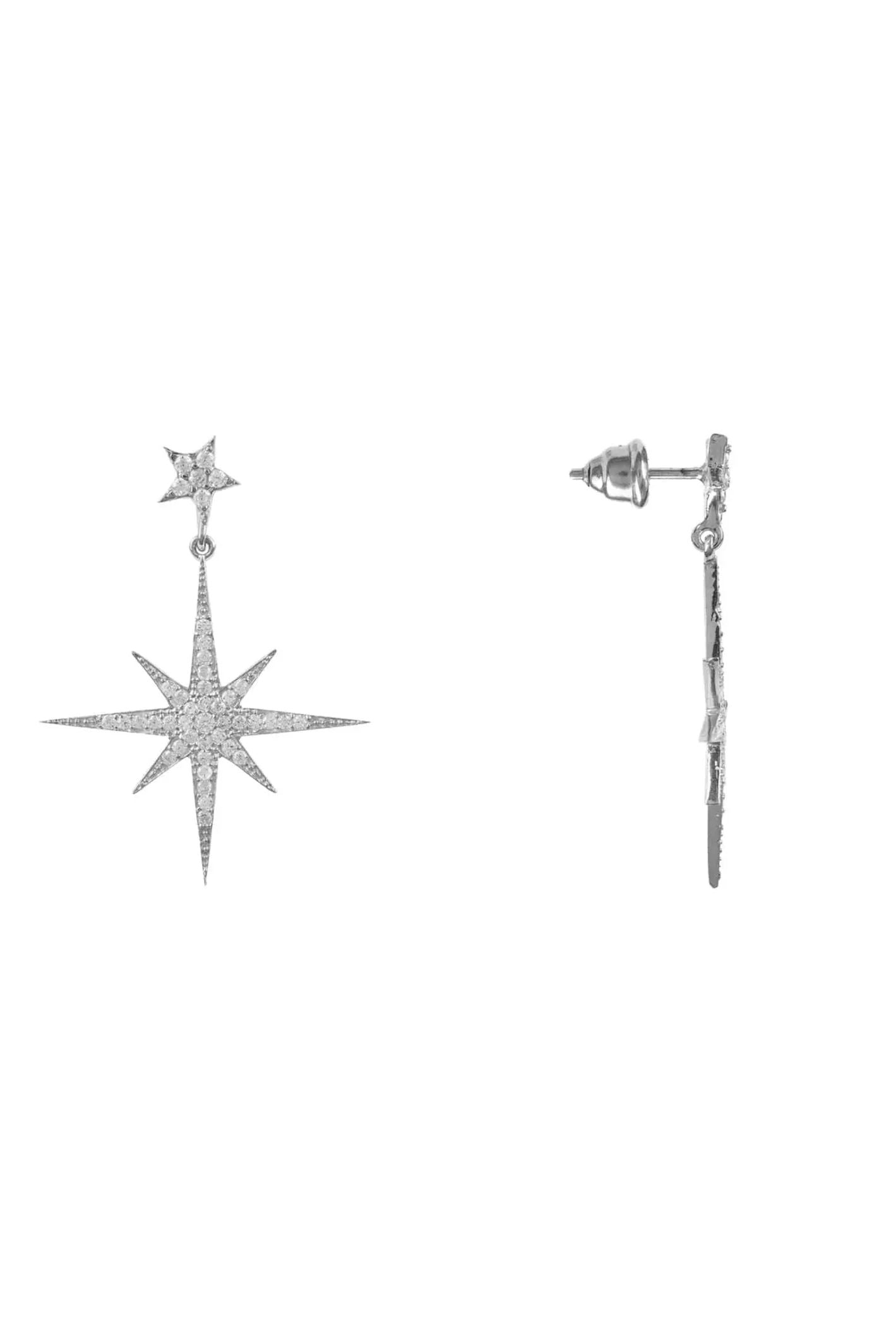 Petite Star Burst Drop Earrings Silver - LATELITA Earrings