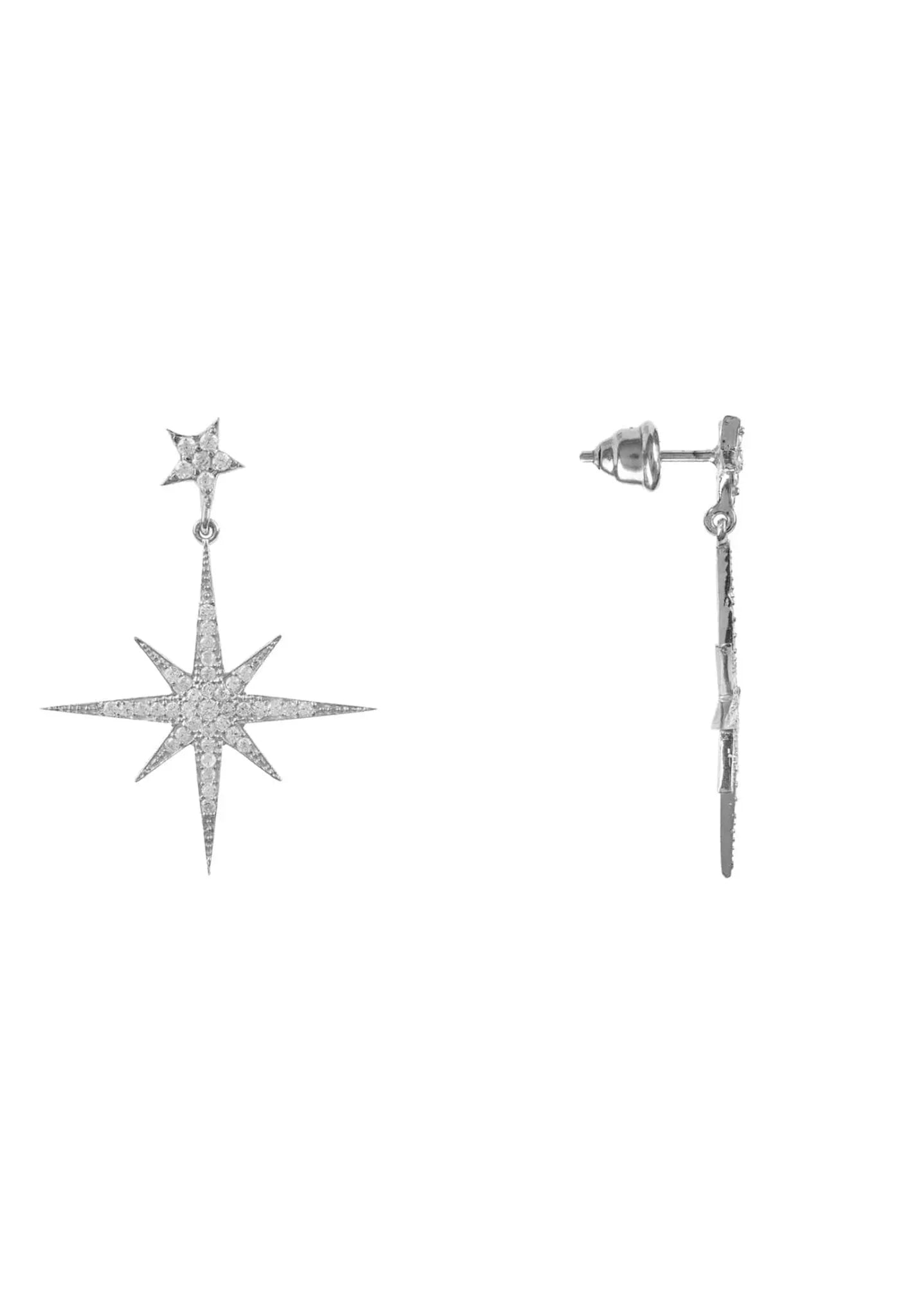 Petite Star Burst Drop Earrings Silver - LATELITA Earrings
