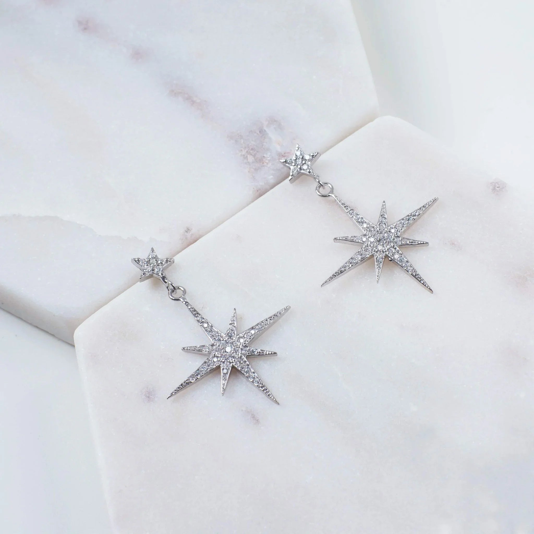 Petite Star Burst Drop Earrings Silver - LATELITA Earrings