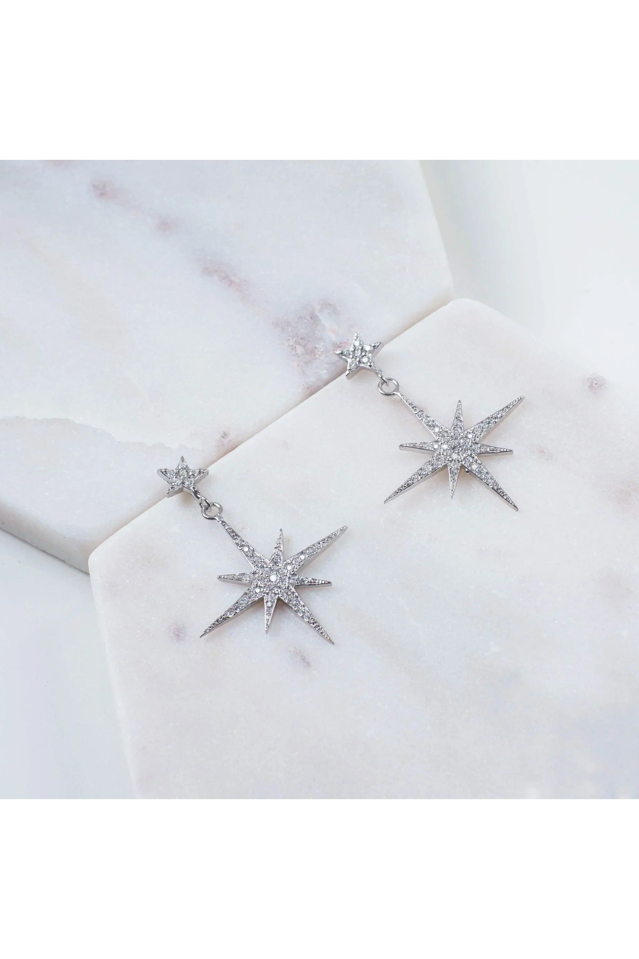 Petite Star Burst Drop Earrings Silver - LATELITA Earrings