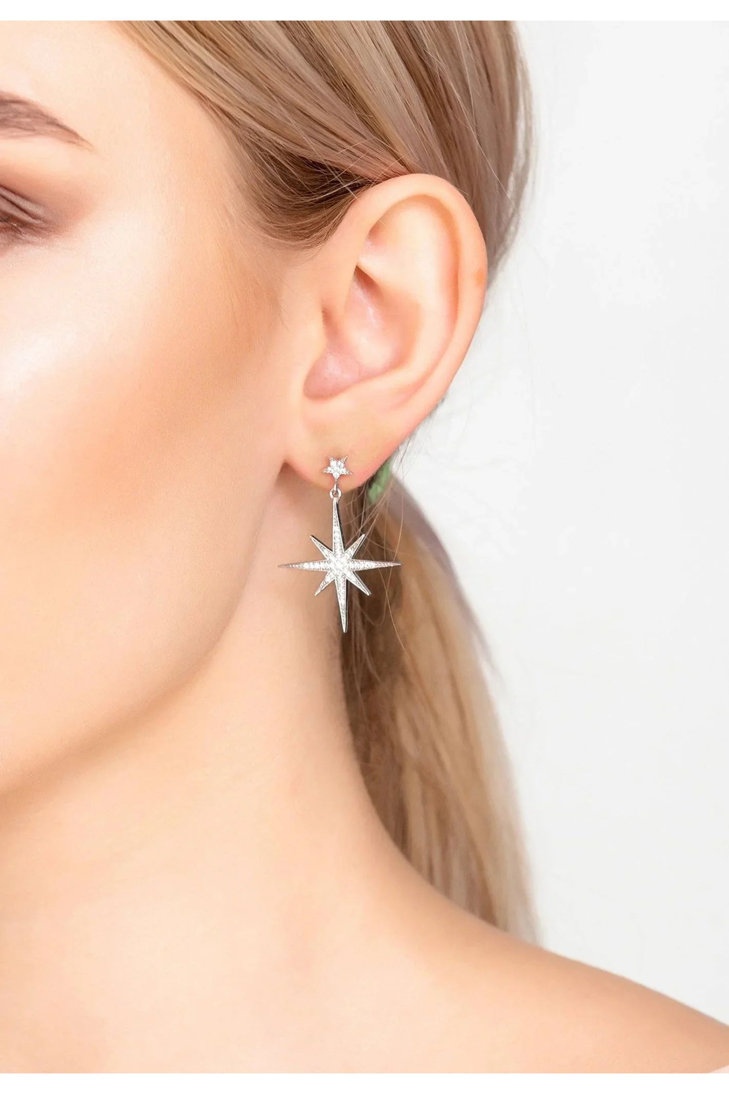 Petite Star Burst Drop Earrings Silver - LATELITA Earrings