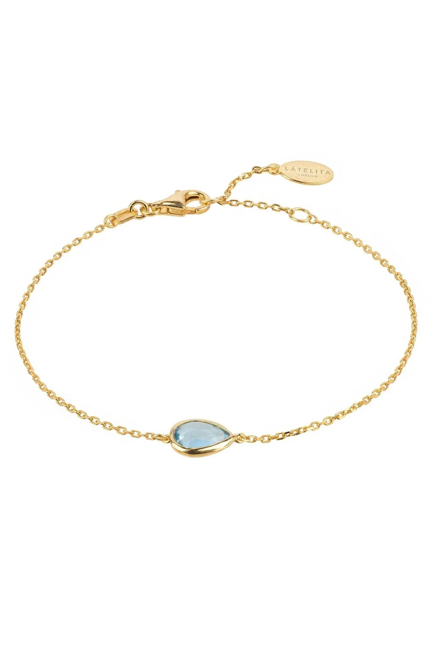 Pisa Mini Teardrop Bracelet Gold Blue Topaz - LATELITA Bracelets