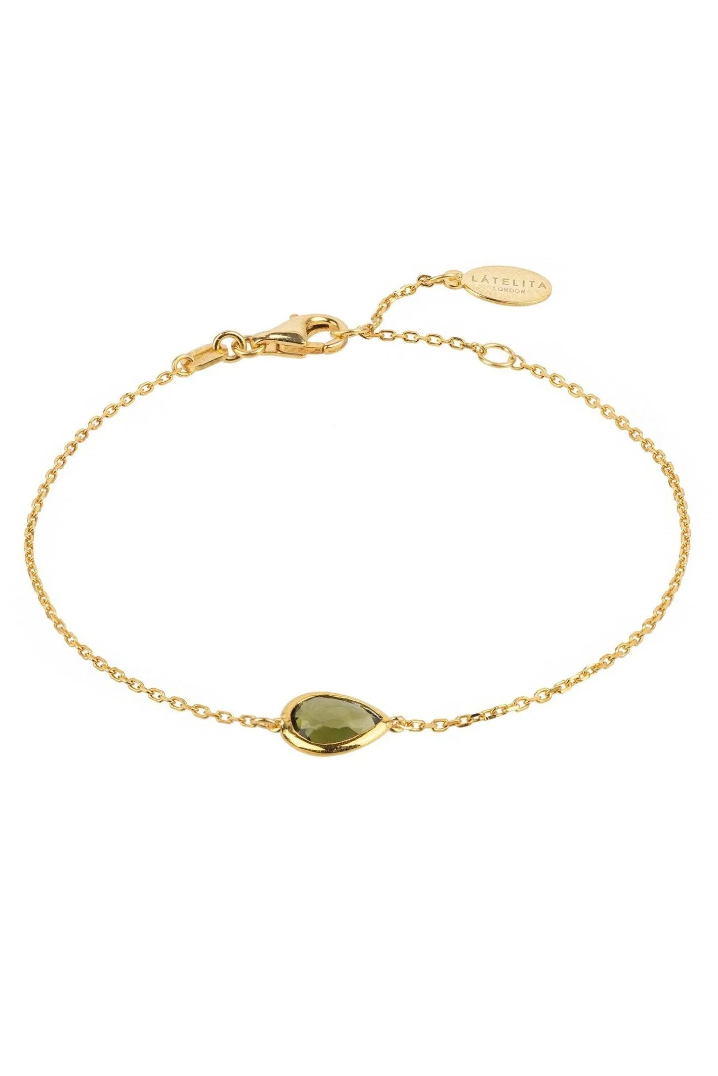 Pisa Mini Teardrop Bracelet Gold Peridot - LATELITA Bracelets